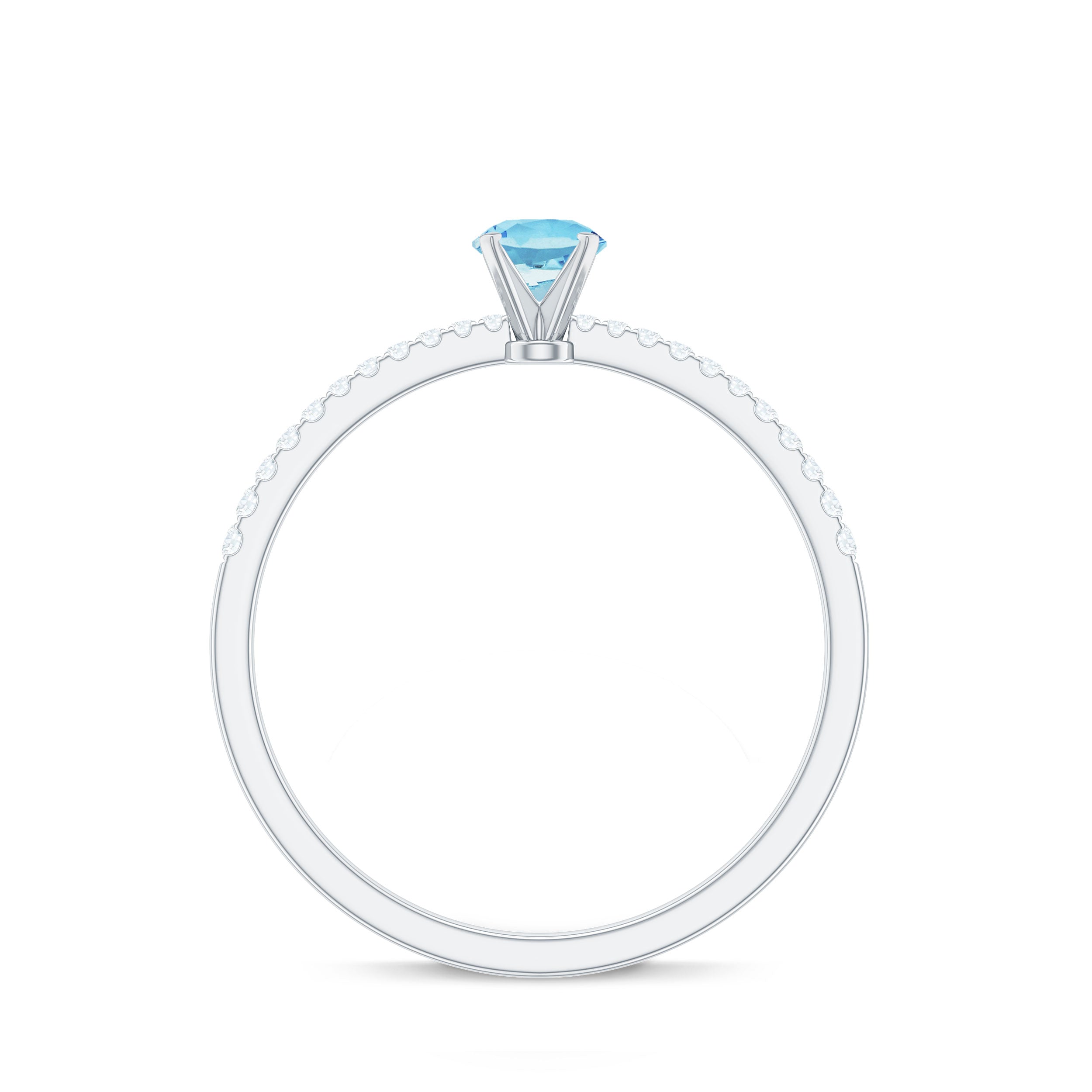 Natural Aquamarine Solitaire Ring with Diamond Side Stones