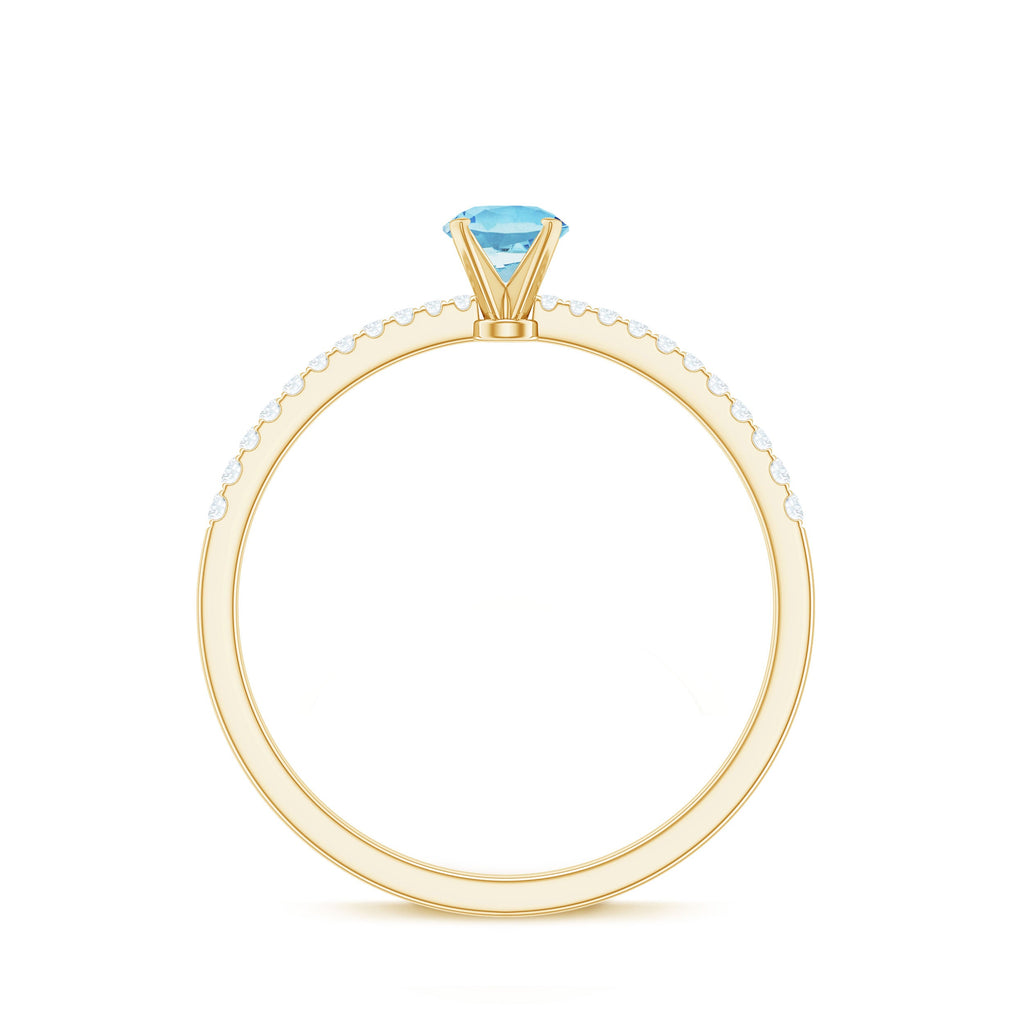 Natural Aquamarine Solitaire Ring with Diamond Side Stones