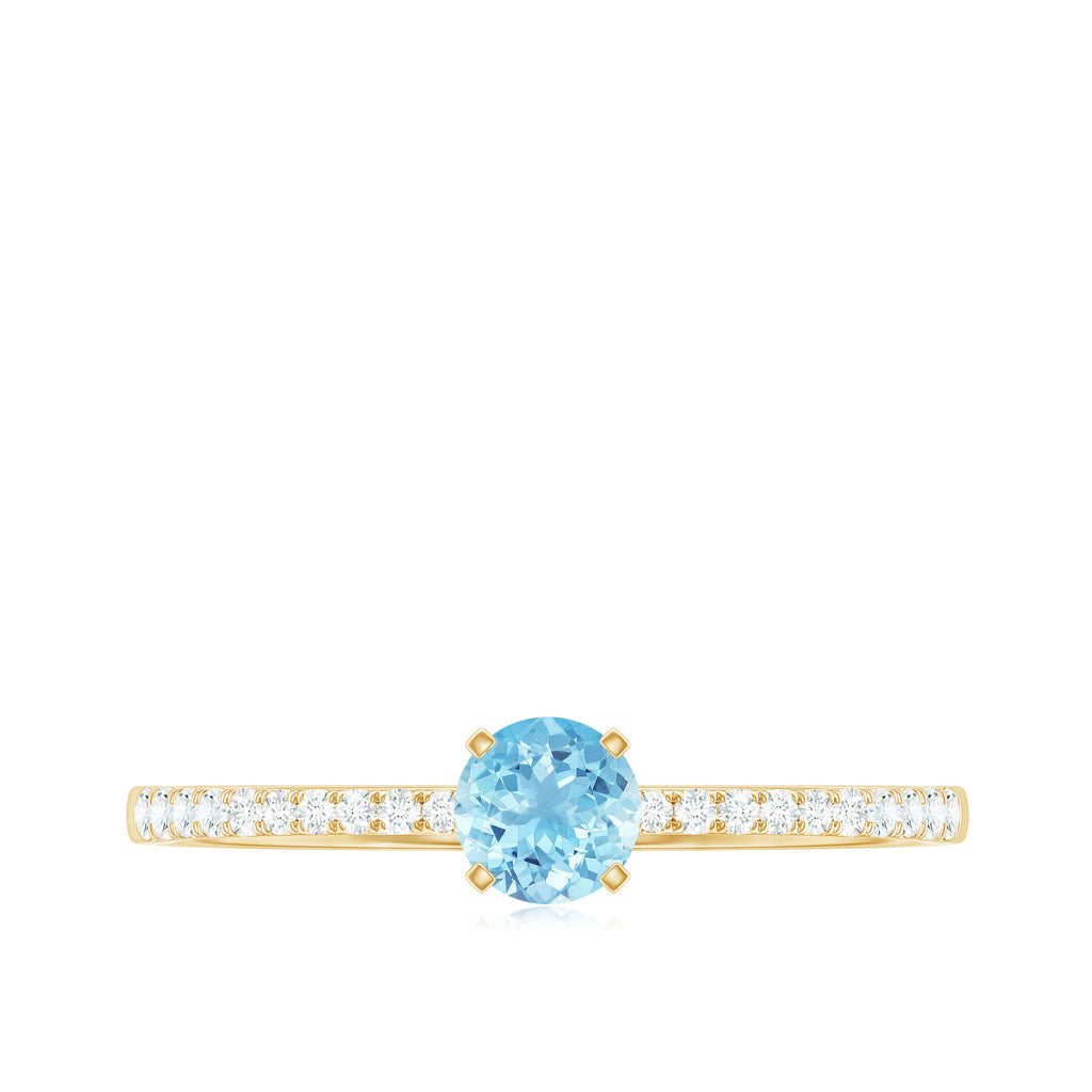 Natural Aquamarine Solitaire Ring with Diamond Side Stones