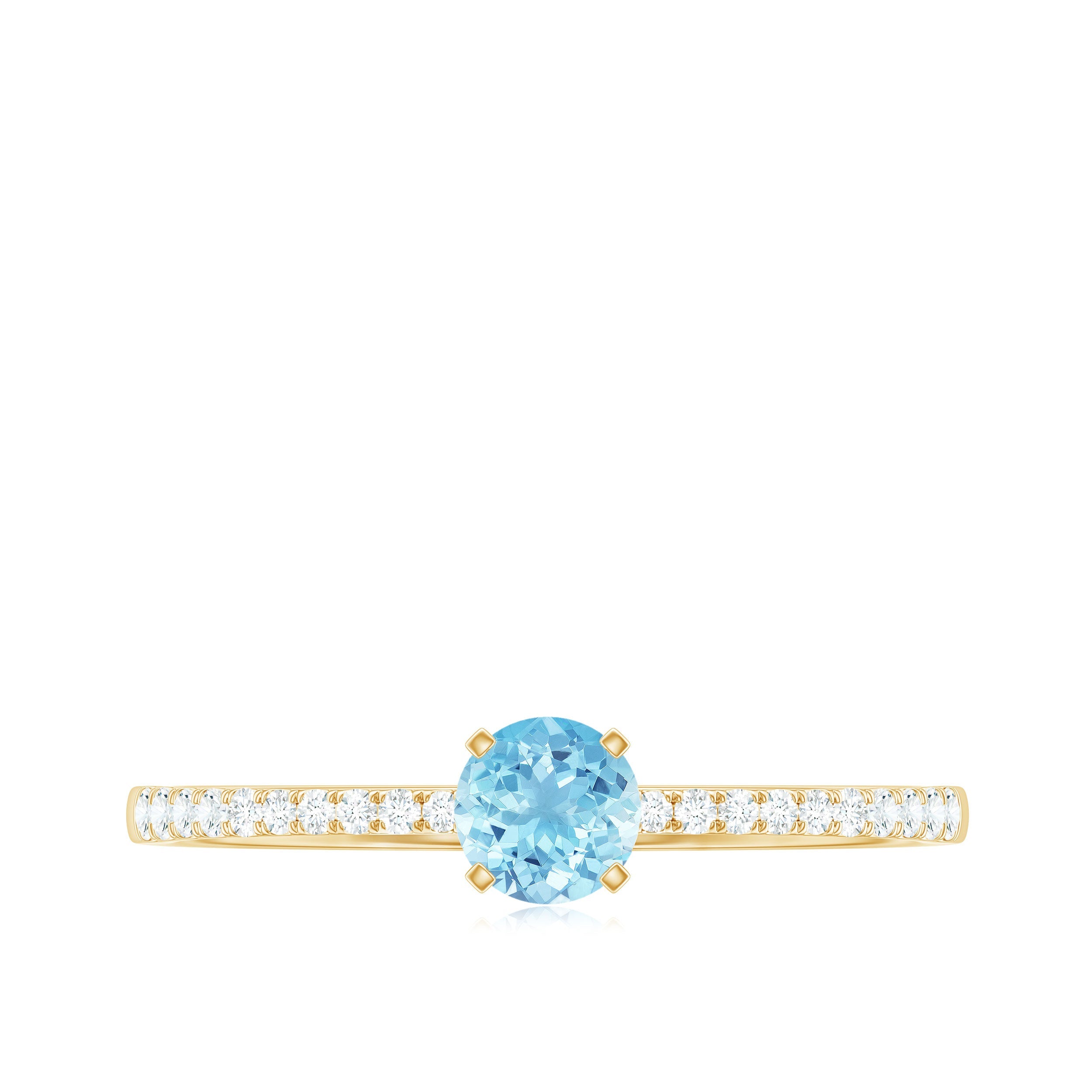 Natural Aquamarine Solitaire Ring with Diamond Side Stones