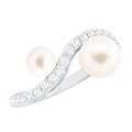 2 Stone Freshwater Pearl Cocktail Ring with Diamond Curved Band