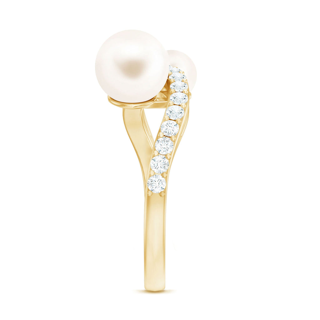 2 Stone Freshwater Pearl Cocktail Ring with Diamond Curved Band