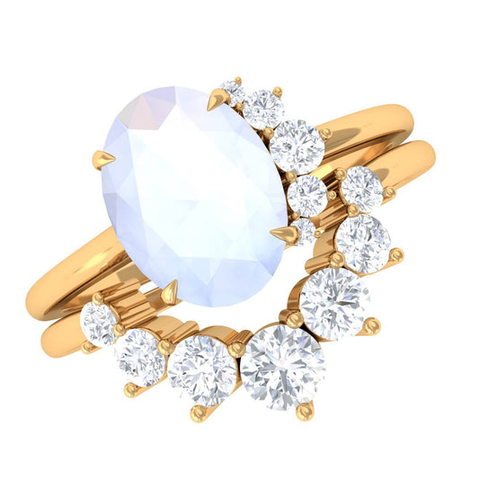 1.25 CT Moonstone and Diamond Engagement Enhancer Ring Set
