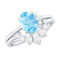Oval Cut Aquamarine and Diamond Engagement Ring Set