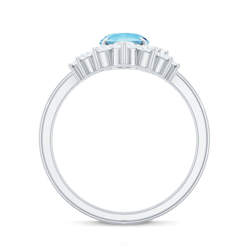 Oval Cut Aquamarine and Diamond Engagement Ring Set