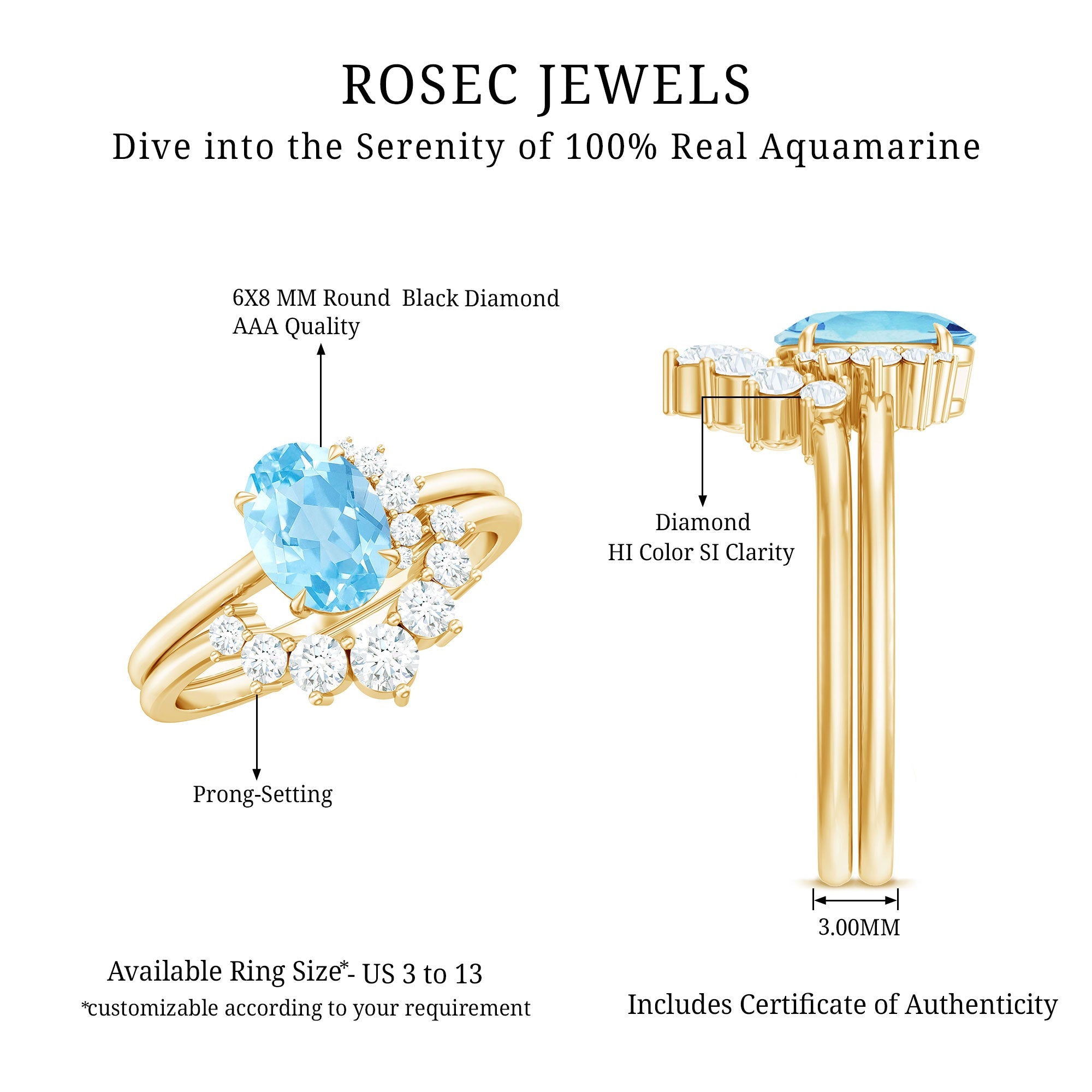 Oval Cut Aquamarine and Diamond Engagement Ring Set