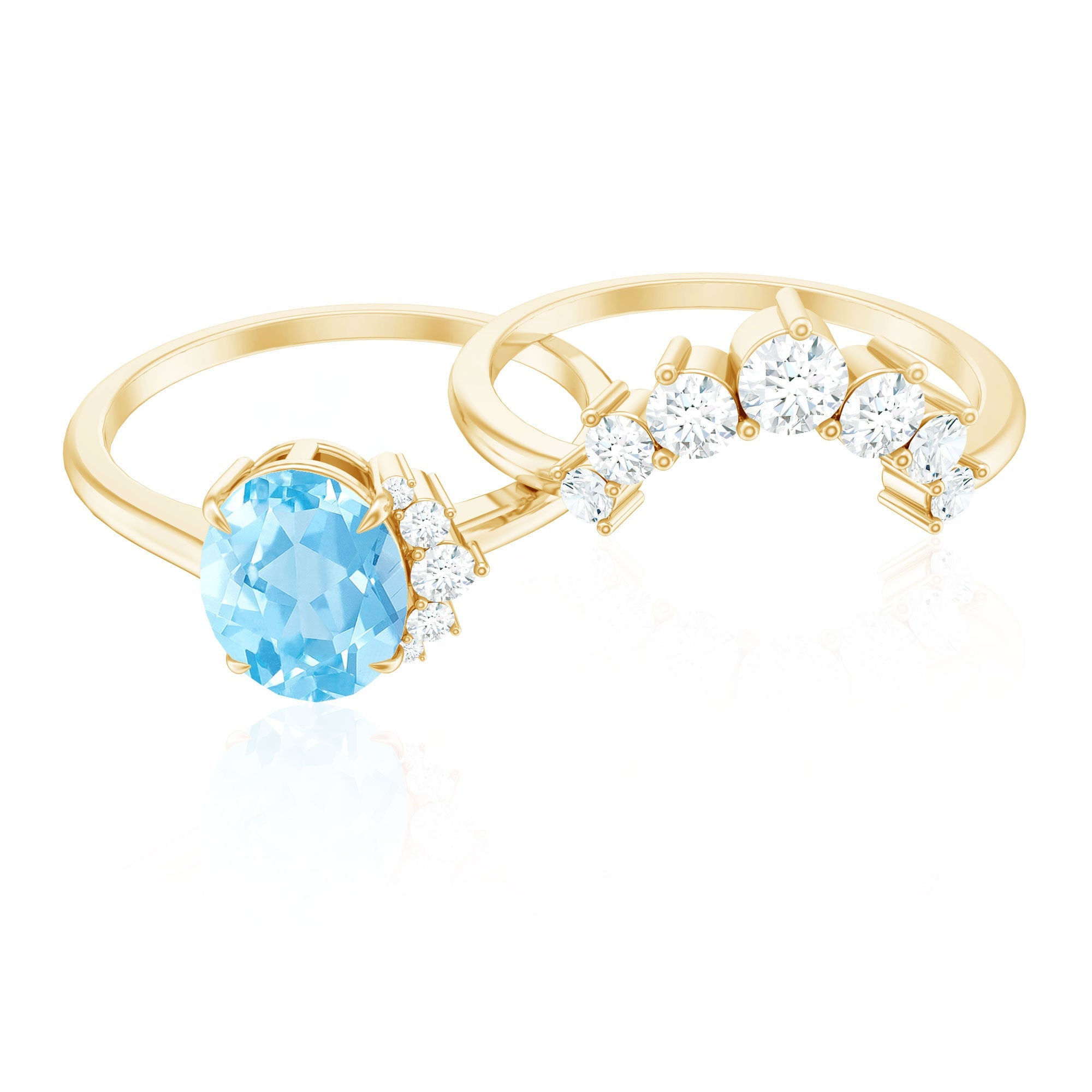 Oval Cut Aquamarine and Diamond Engagement Ring Set