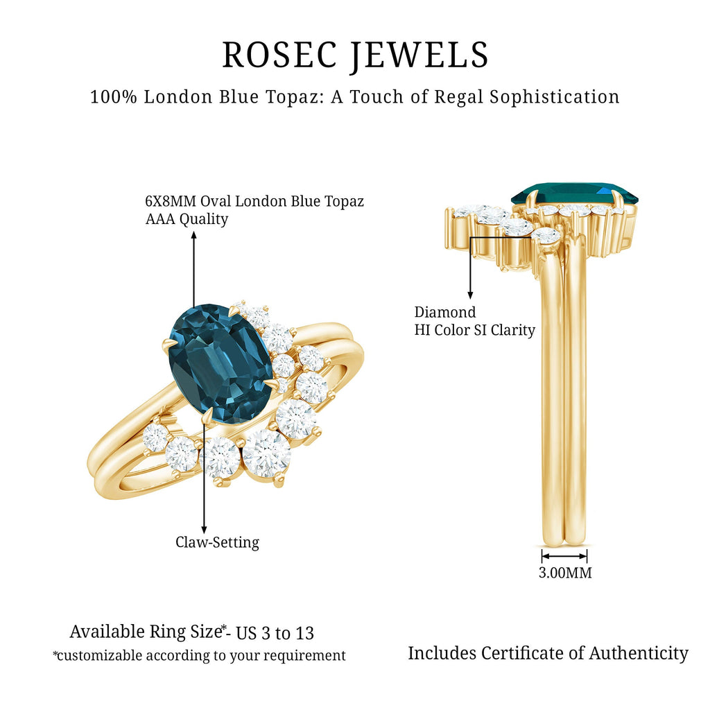 Oval London Blue Topaz and Diamond Designer Ring Set
