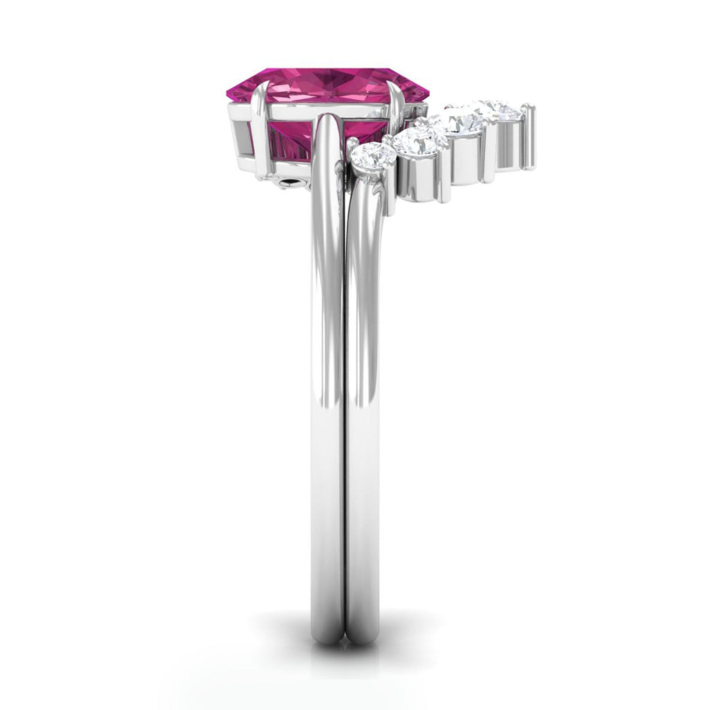 1.75 CT Pink Tourmaline and Moissanite Engagement Enhancer Ring Set