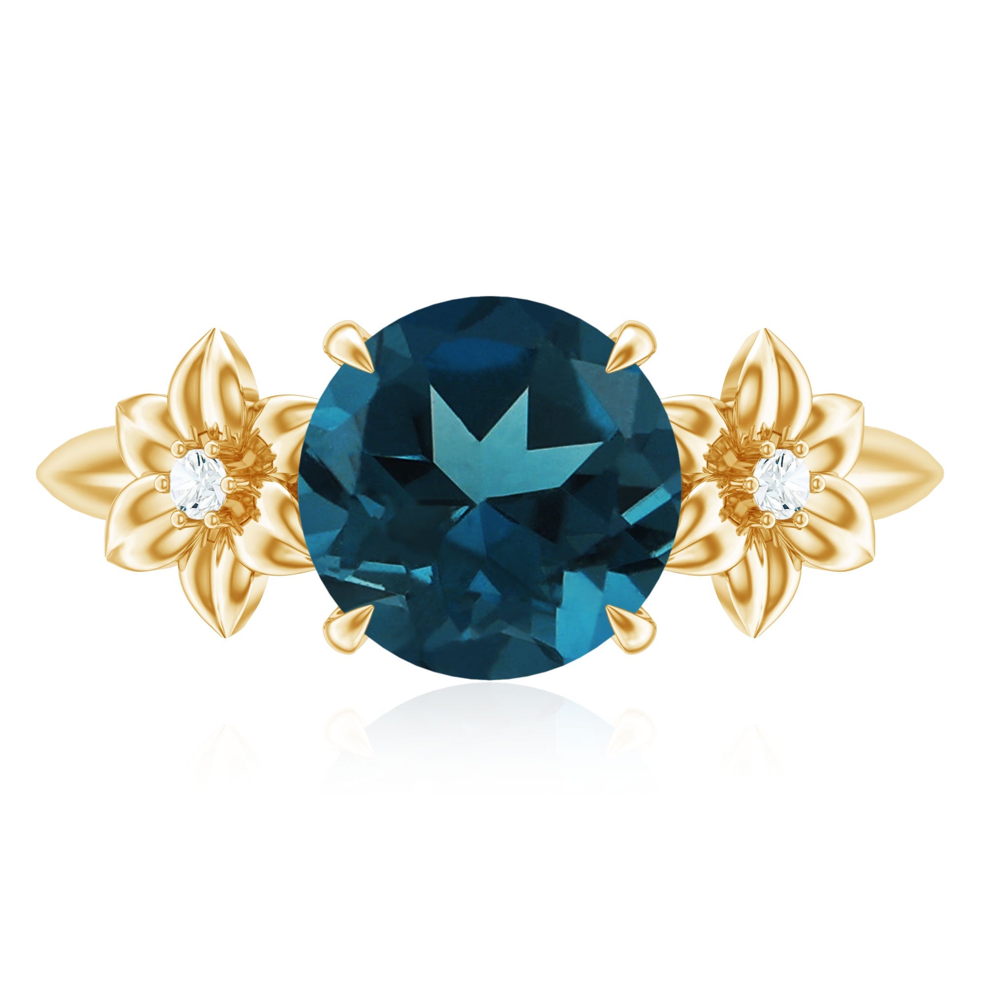 8mm Round London Blue Topaz Solitaire Floral Ring