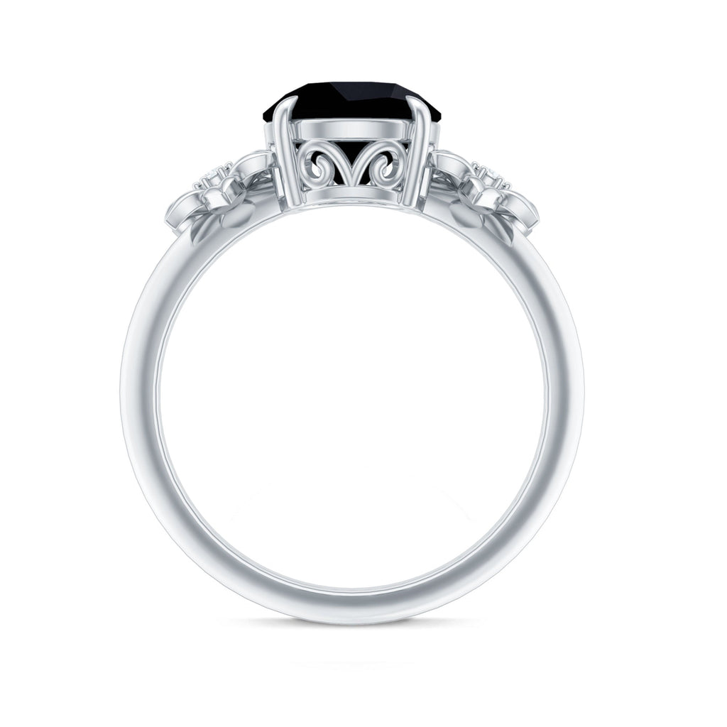 Created Black Diamond Solitaire Flower Engagement Ring with Accent