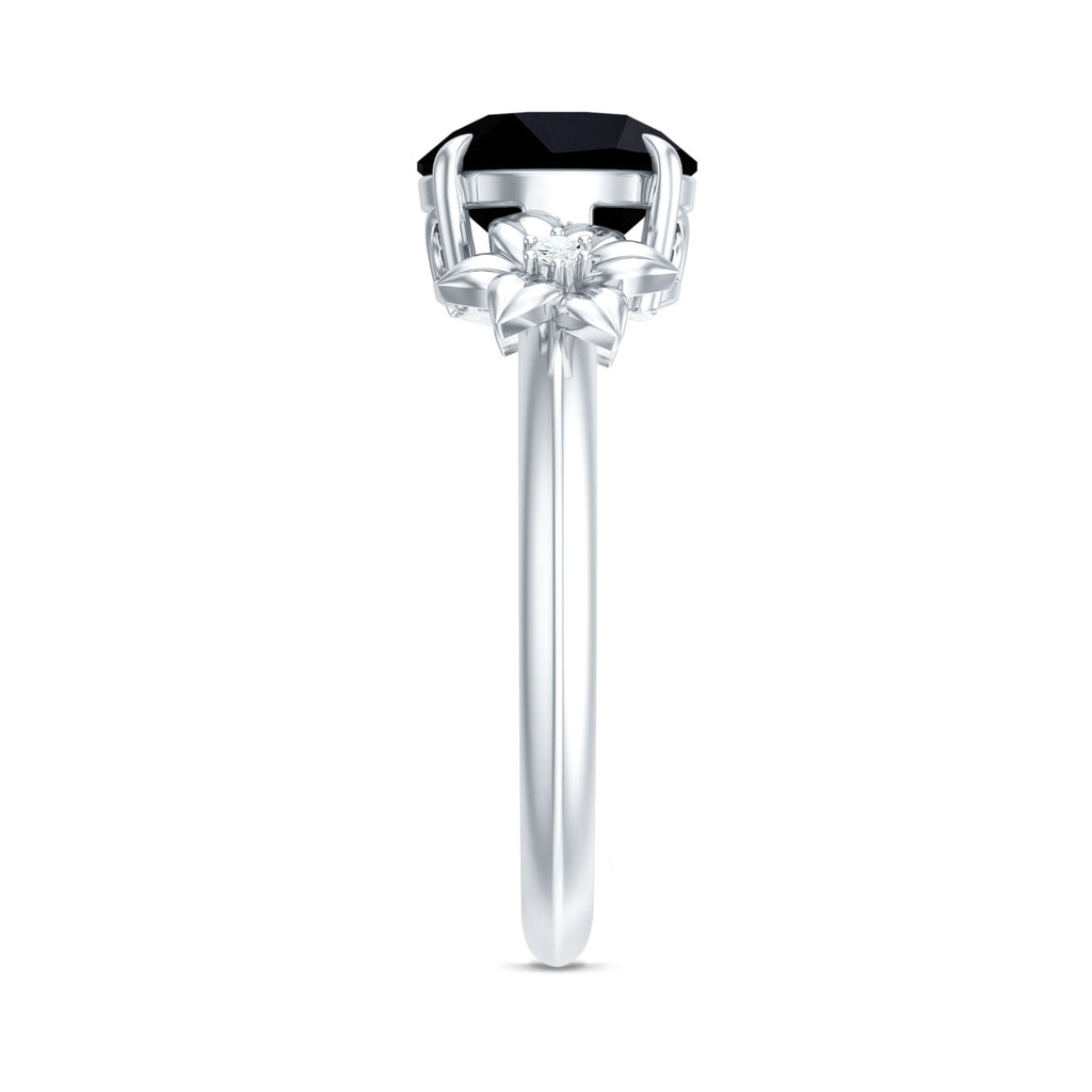Created Black Diamond Solitaire Flower Engagement Ring with Accent