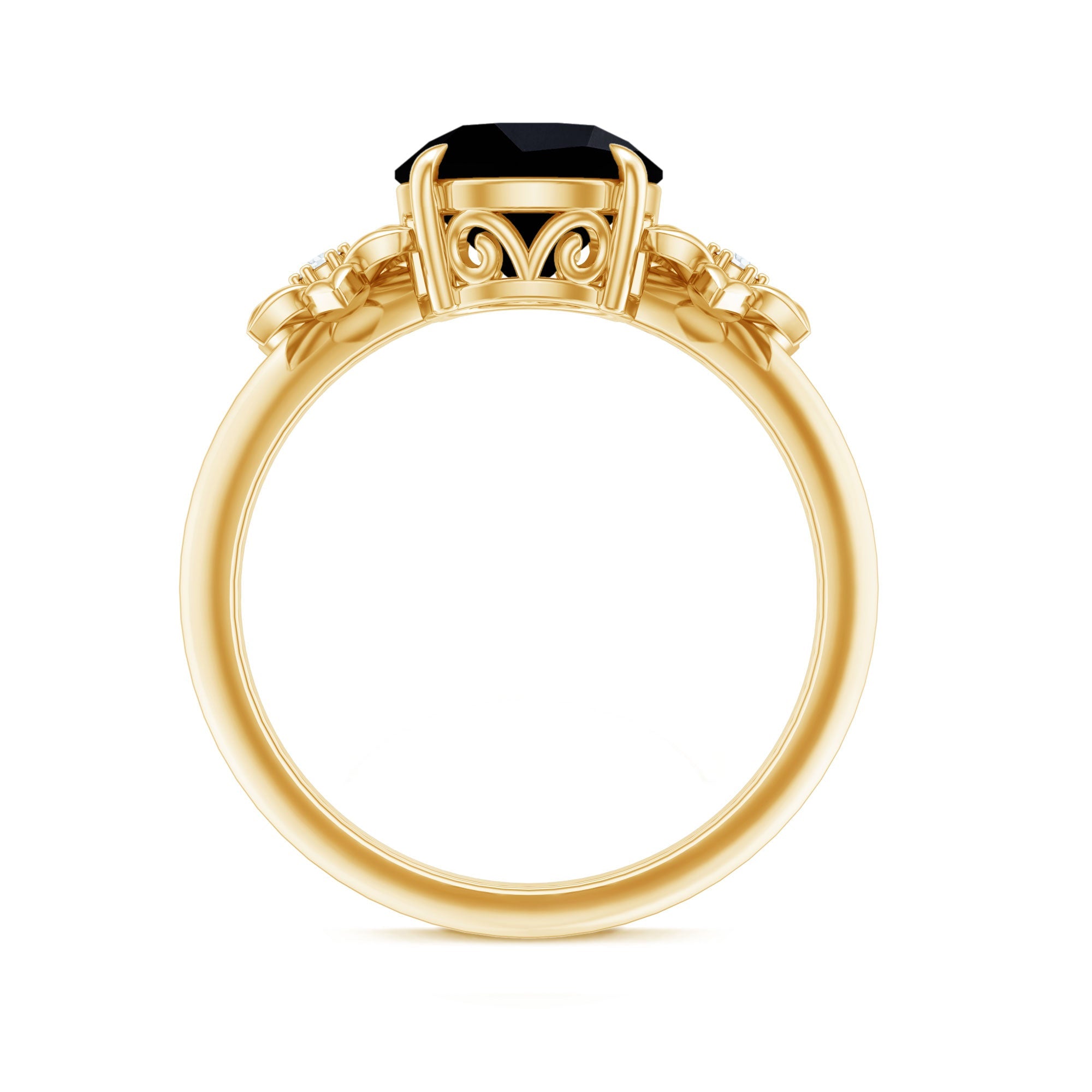 Created Black Diamond Solitaire Flower Engagement Ring with Accent