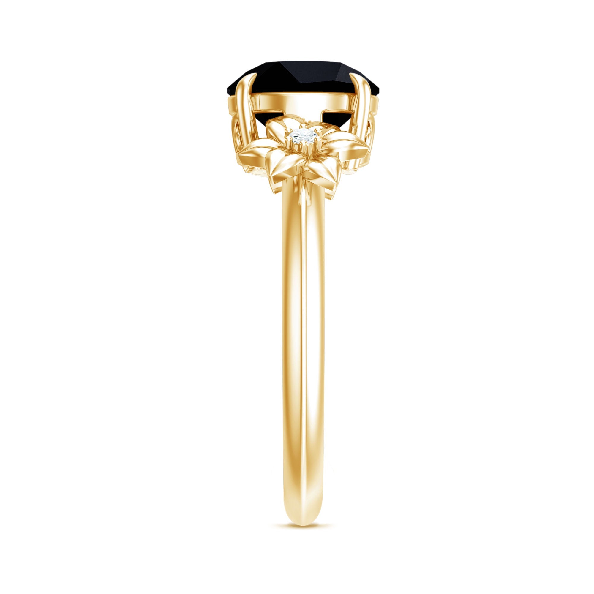Created Black Diamond Solitaire Flower Engagement Ring with Accent