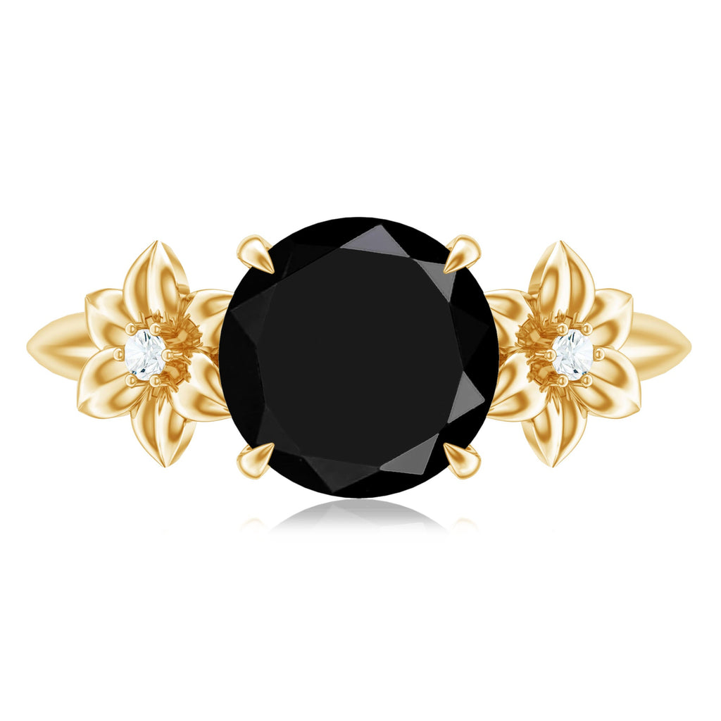 Created Black Diamond Solitaire Flower Engagement Ring with Accent