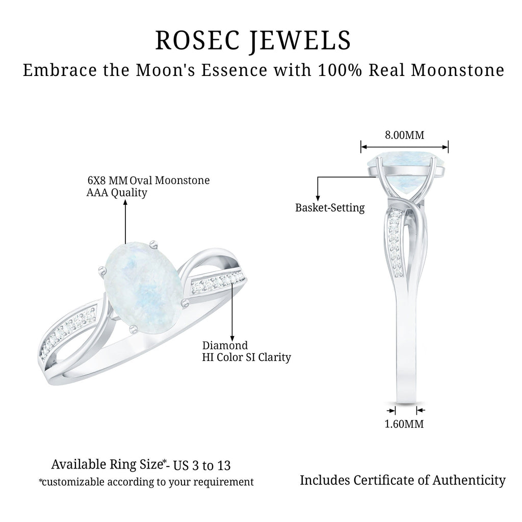 Oval Moonstone Infinity Engagement Ring with Diamond