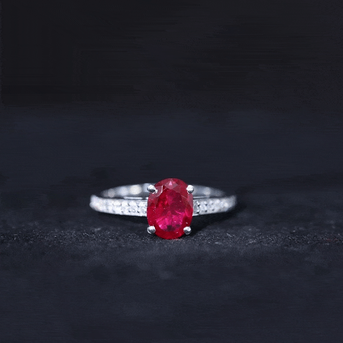 Oval Lab Grown Ruby Solitaire Ring with Moissanite Side Stones