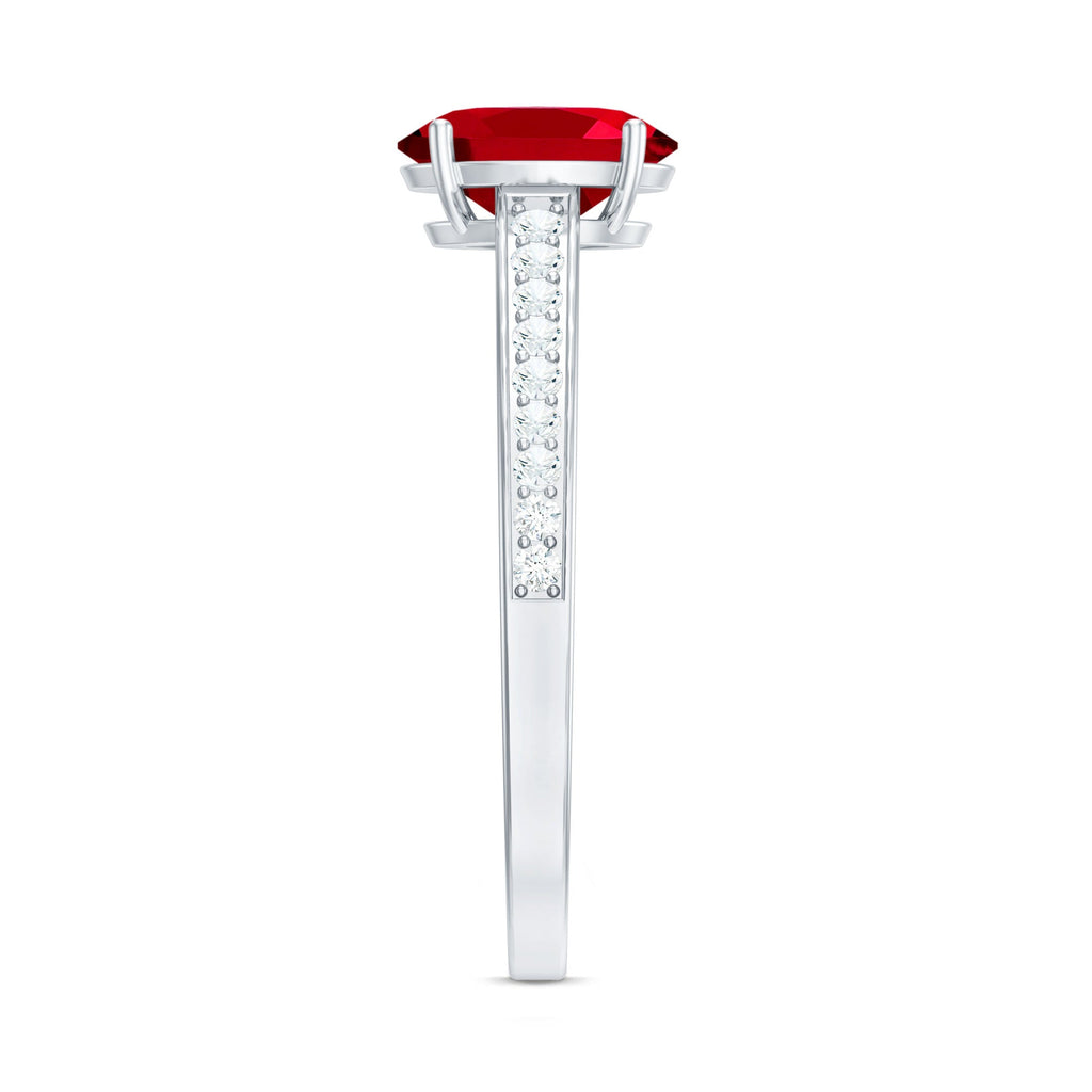 Oval Lab Grown Ruby Solitaire Ring with Moissanite Side Stones
