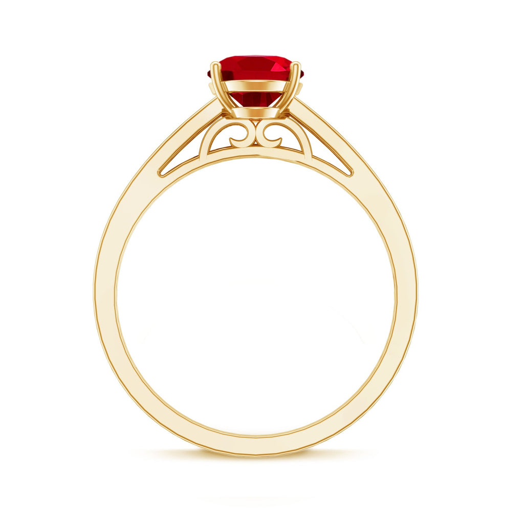 Oval Lab Grown Ruby Solitaire Ring with Moissanite Side Stones