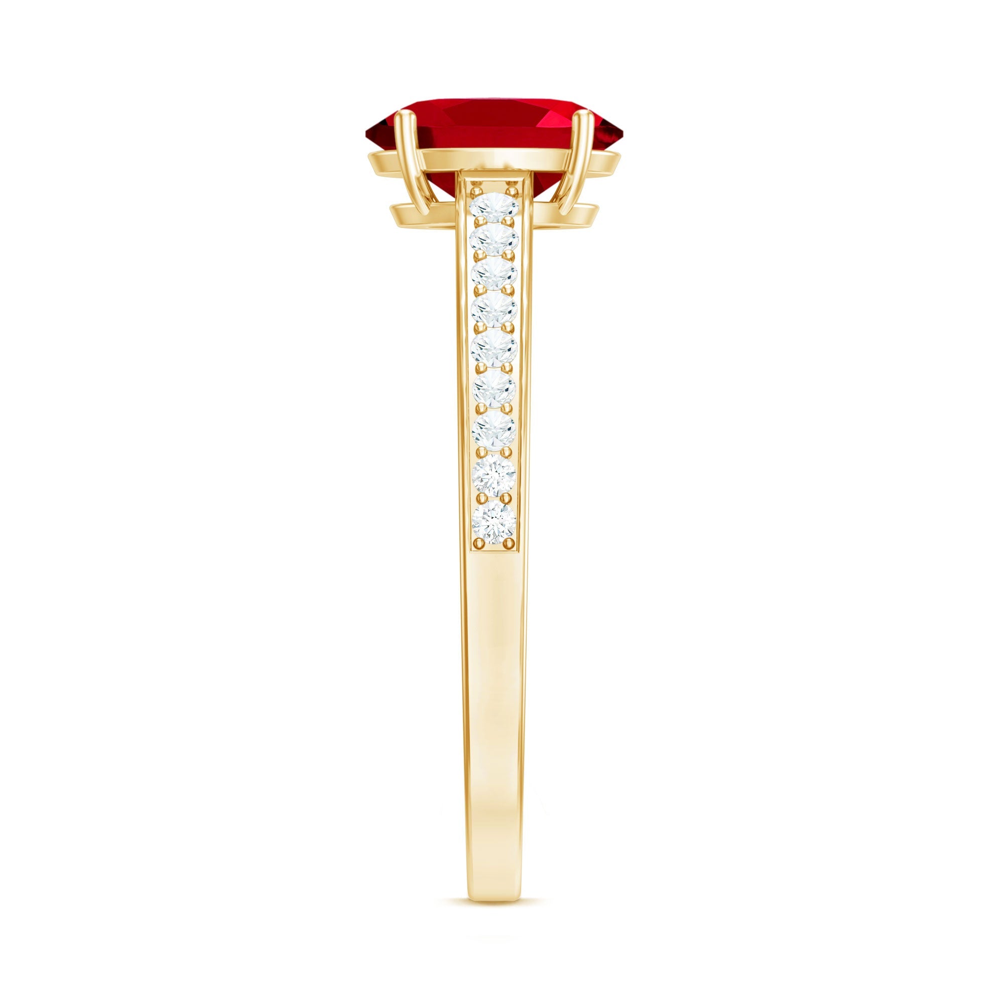 Oval Lab Grown Ruby Solitaire Ring with Moissanite Side Stones