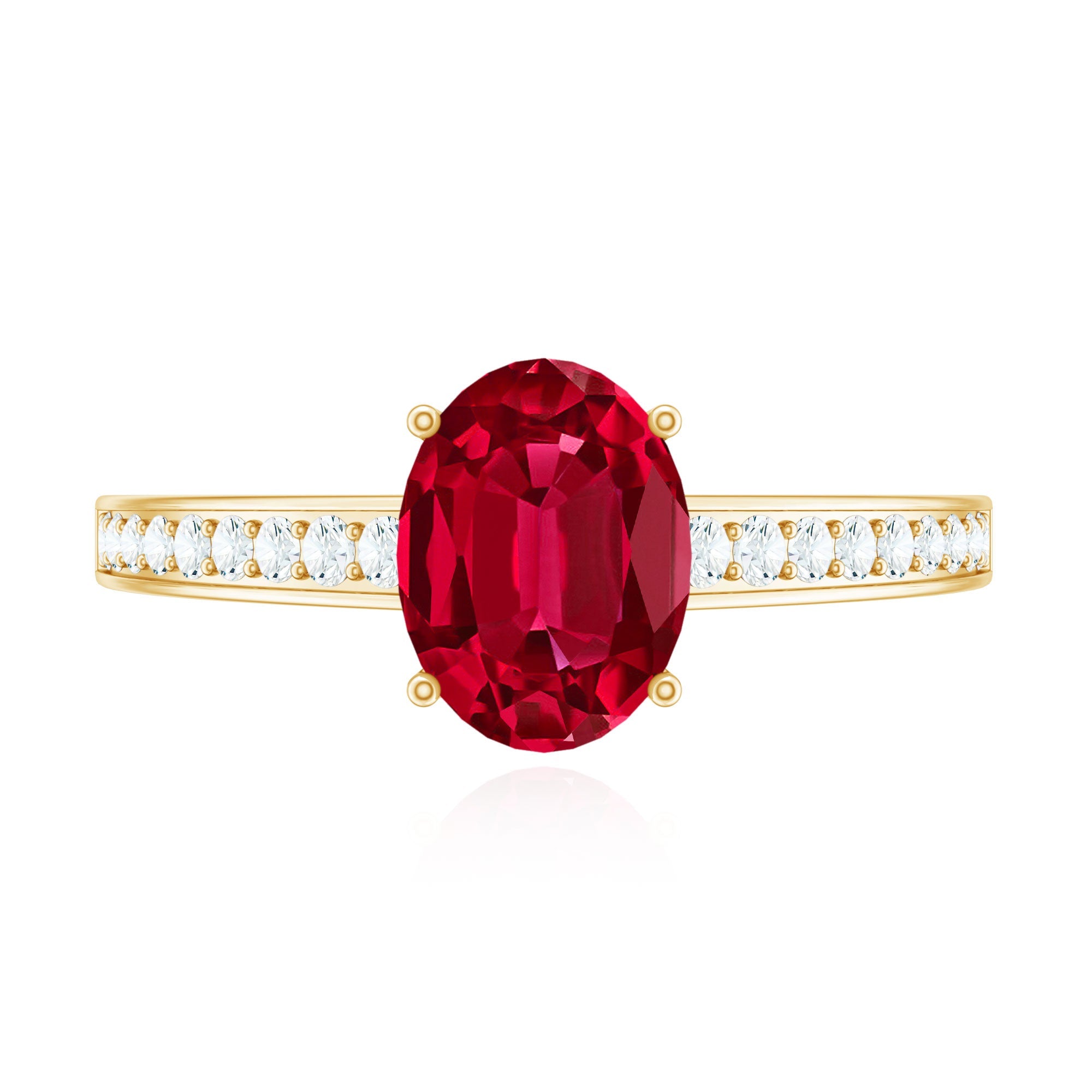 Oval Lab Grown Ruby Solitaire Ring with Moissanite Side Stones