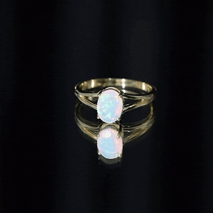 Genuine 6X8 mm Oval Ethiopian Rainbow Opal Split Shank Engagement Ring