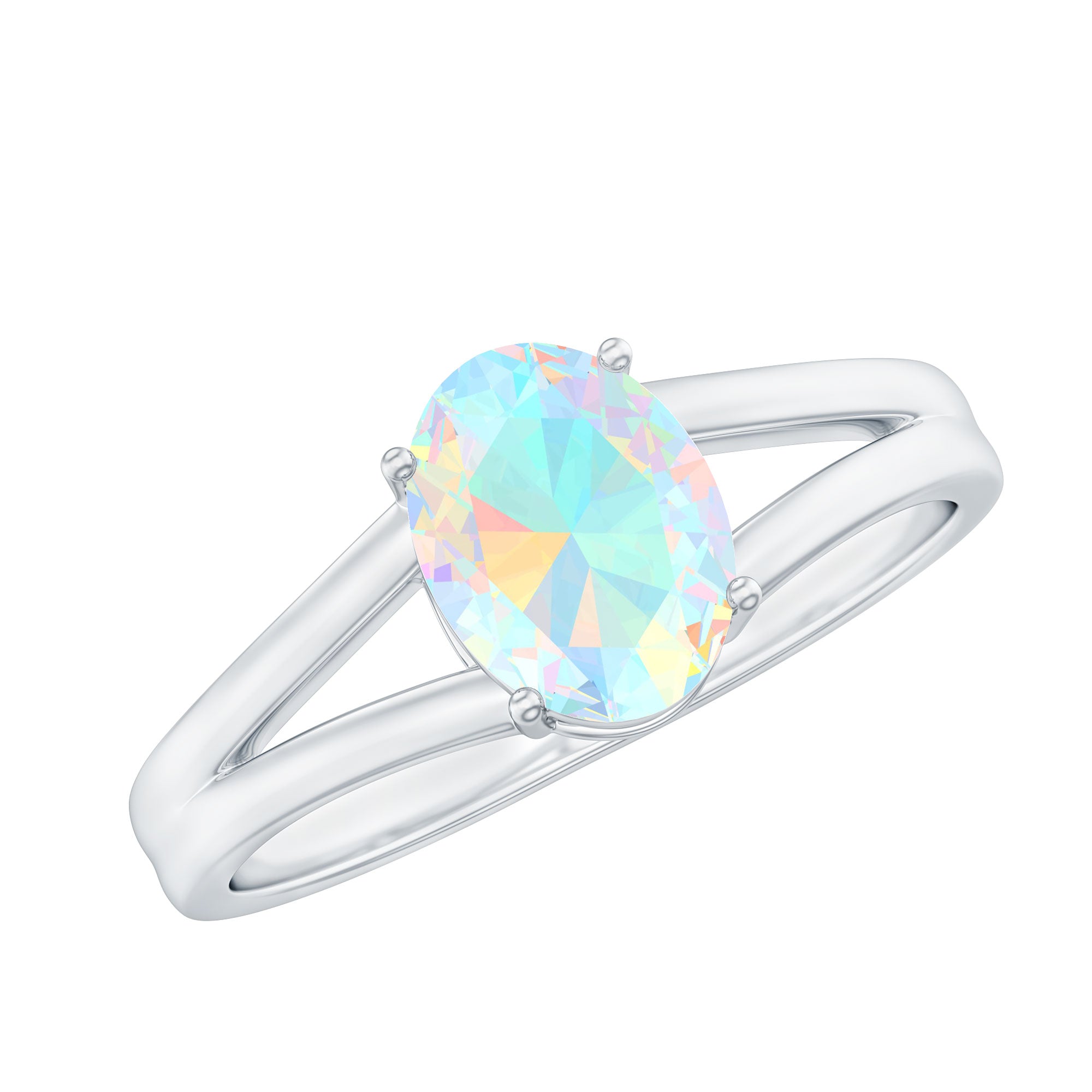 Genuine 6X8 mm Oval Ethiopian Rainbow Opal Split Shank Engagement Ring