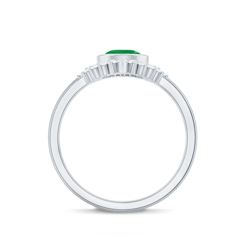 Natural Emerald Diamond Pear Shape Engagement Ring and Wedding Band Set