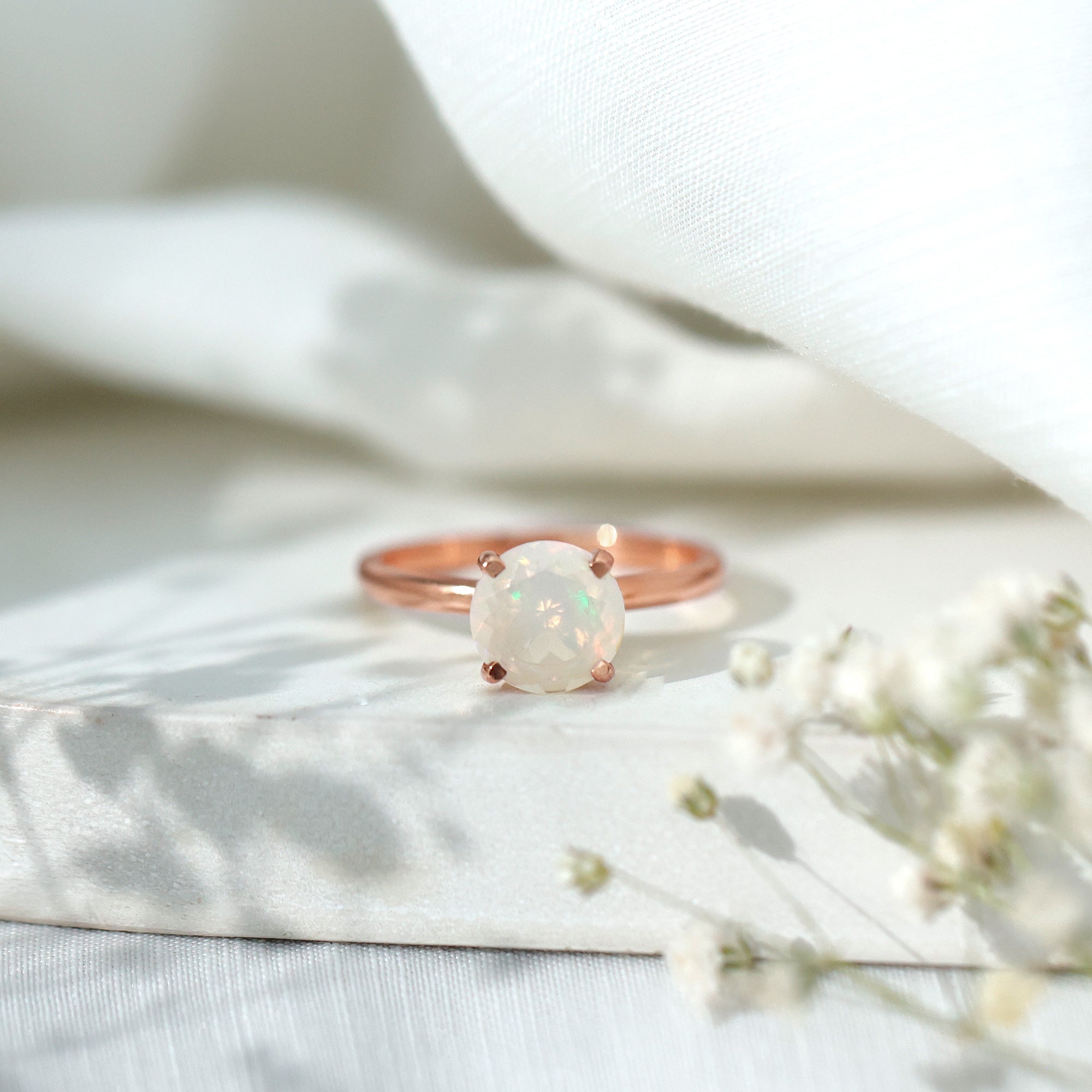 Classic 8mm Solitaire Ethiopian Rainbow Opal Engagement Ring