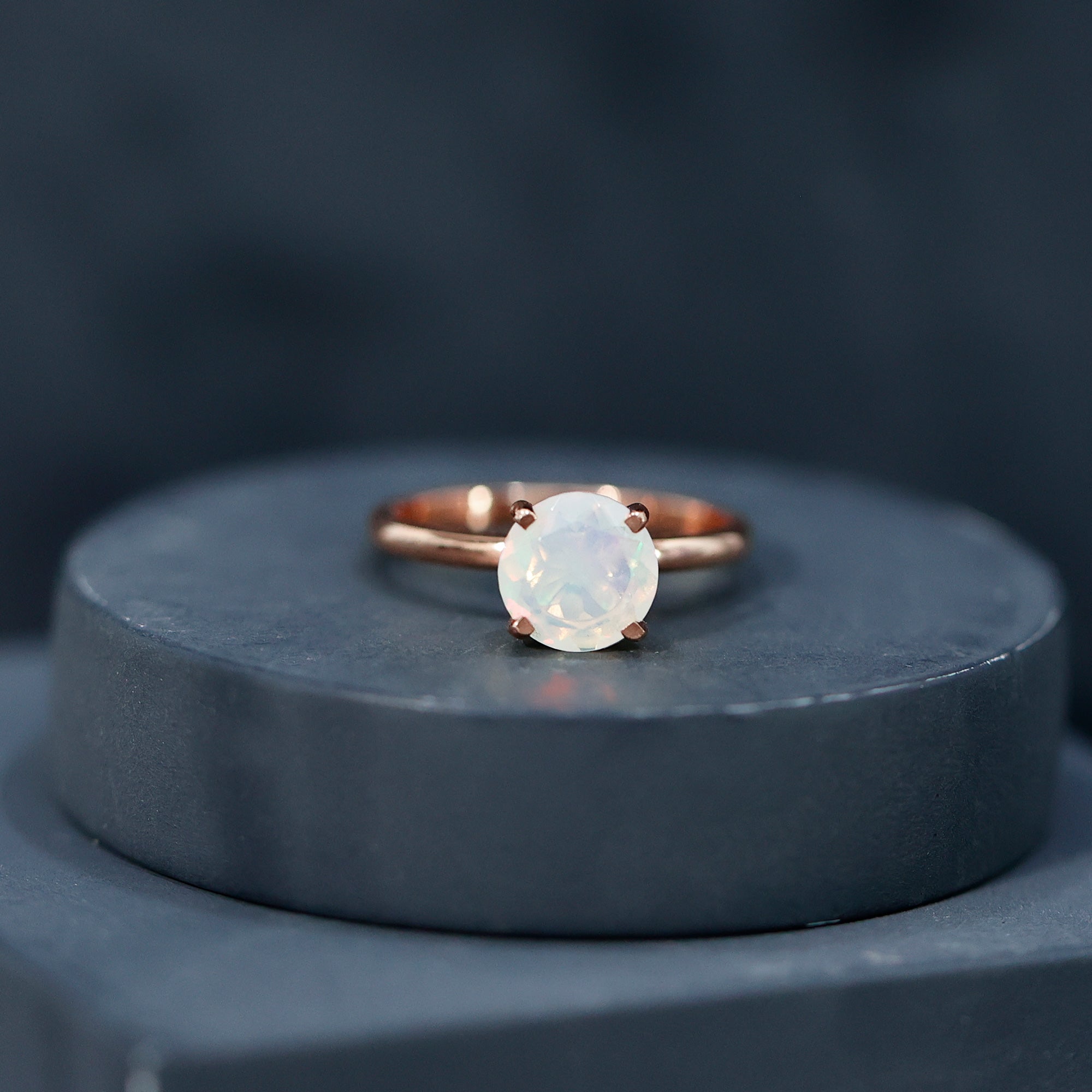 Classic 8mm Solitaire Ethiopian Rainbow Opal Engagement Ring