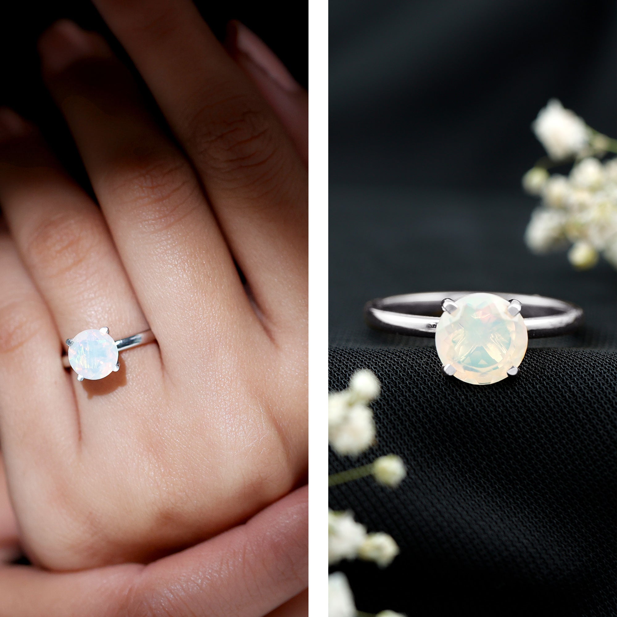 Classic 8mm Solitaire Ethiopian Rainbow Opal Engagement Ring