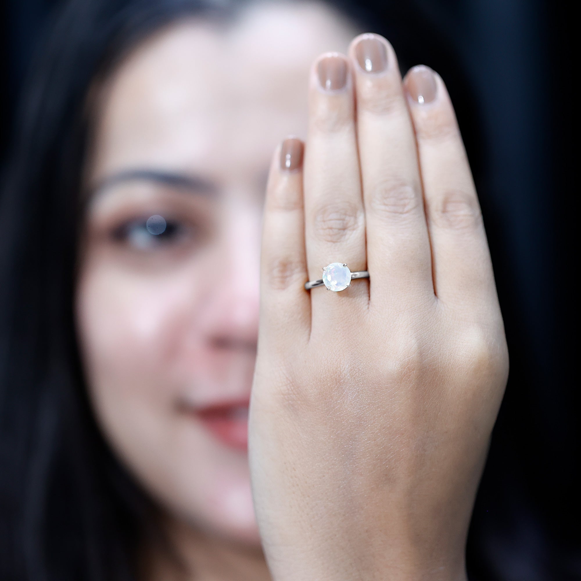 Classic 8mm Solitaire Ethiopian Rainbow Opal Engagement Ring