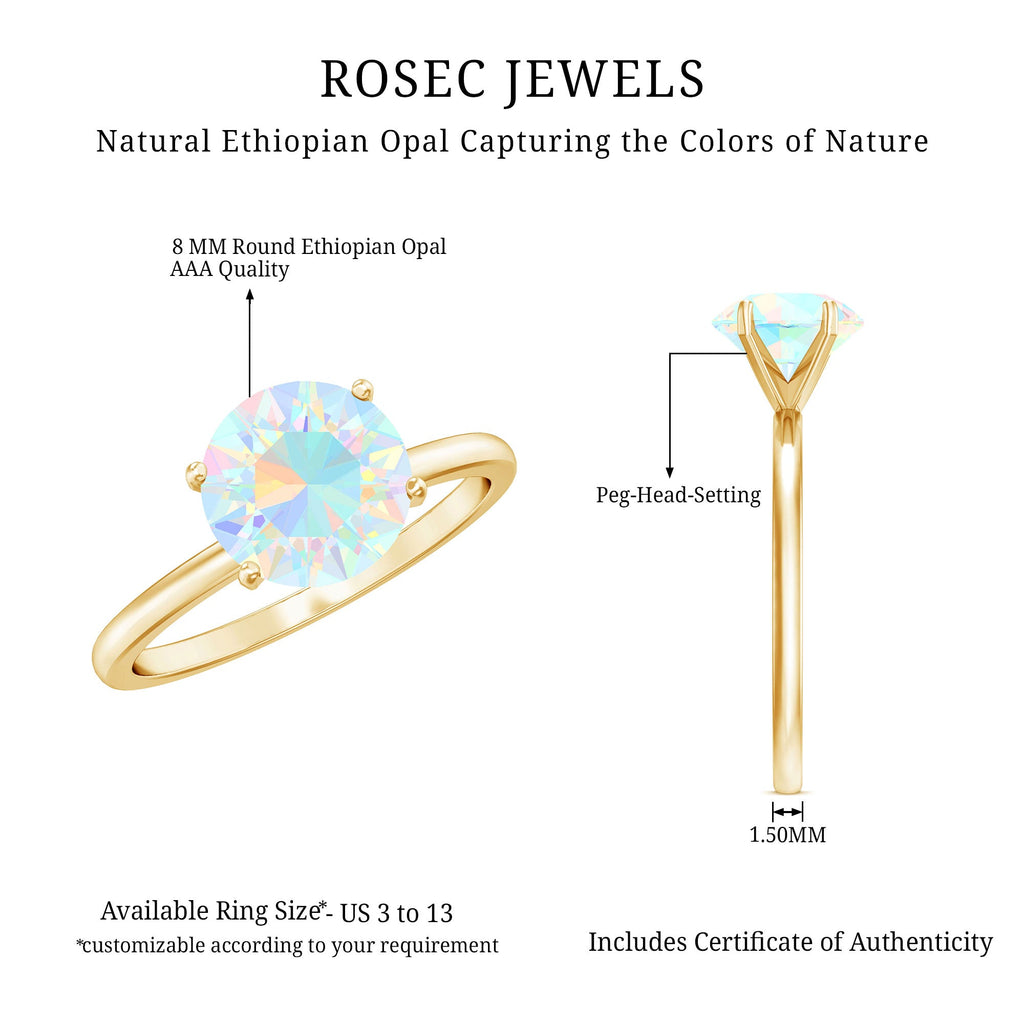 Classic 8mm Solitaire Ethiopian Rainbow Opal Engagement Ring