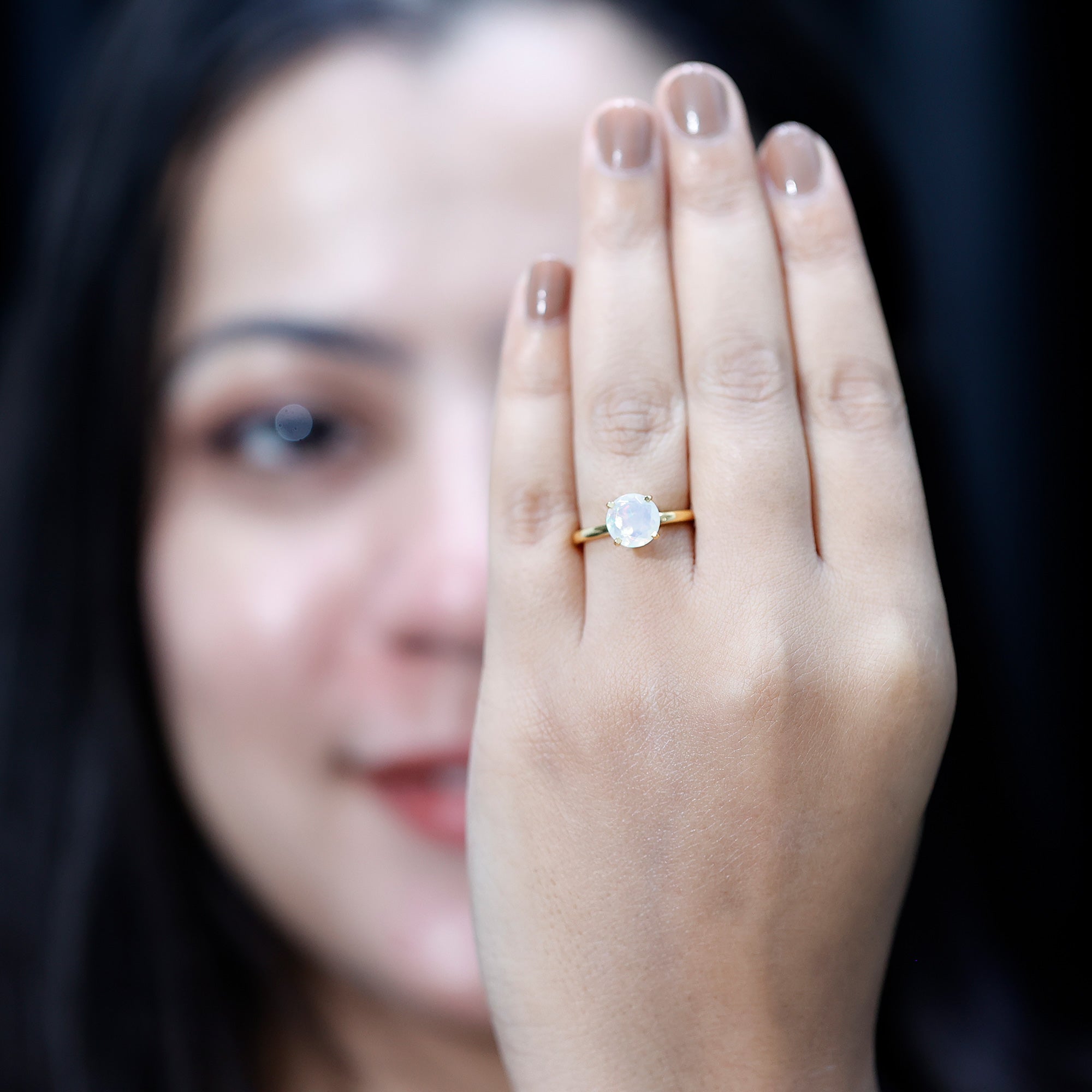 Classic 8mm Solitaire Ethiopian Rainbow Opal Engagement Ring