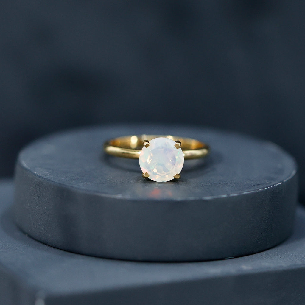 Classic 8mm Solitaire Ethiopian Rainbow Opal Engagement Ring