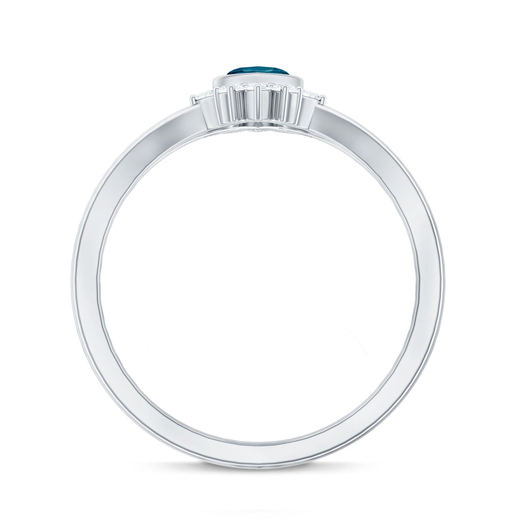 4X8mm Marquise Cut London Blue Topaz Cocktail Ring with Diamond