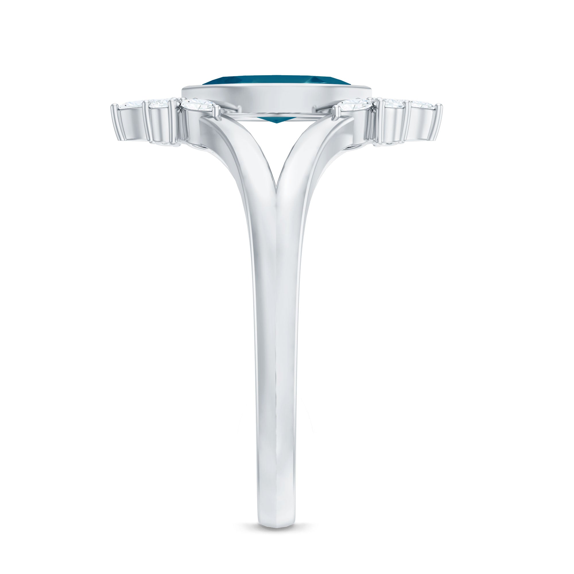 4X8mm Marquise Cut London Blue Topaz Cocktail Ring with Diamond