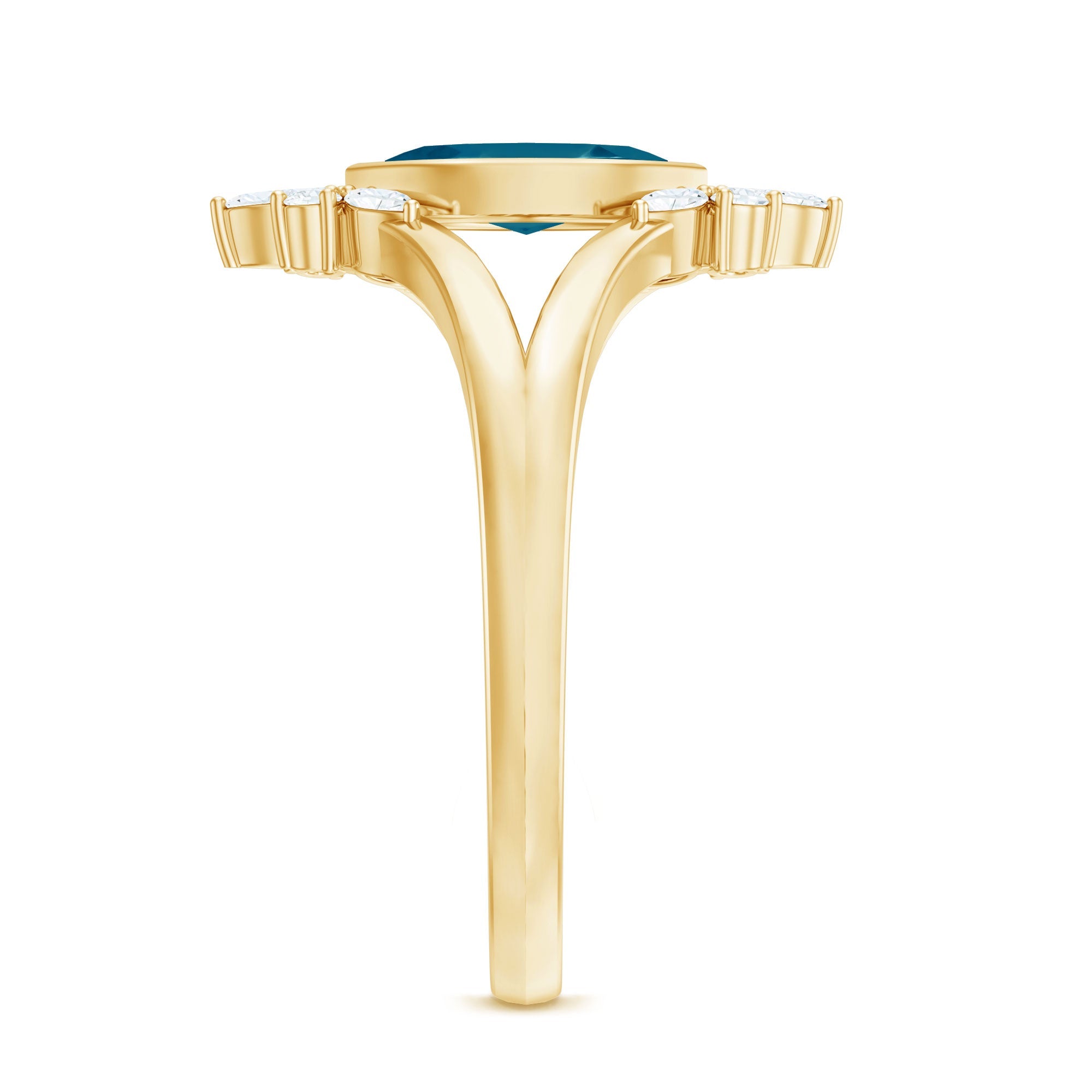 4X8mm Marquise Cut London Blue Topaz Cocktail Ring with Diamond