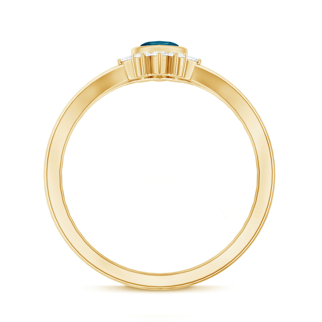 4X8mm Marquise Cut London Blue Topaz Cocktail Ring with Diamond