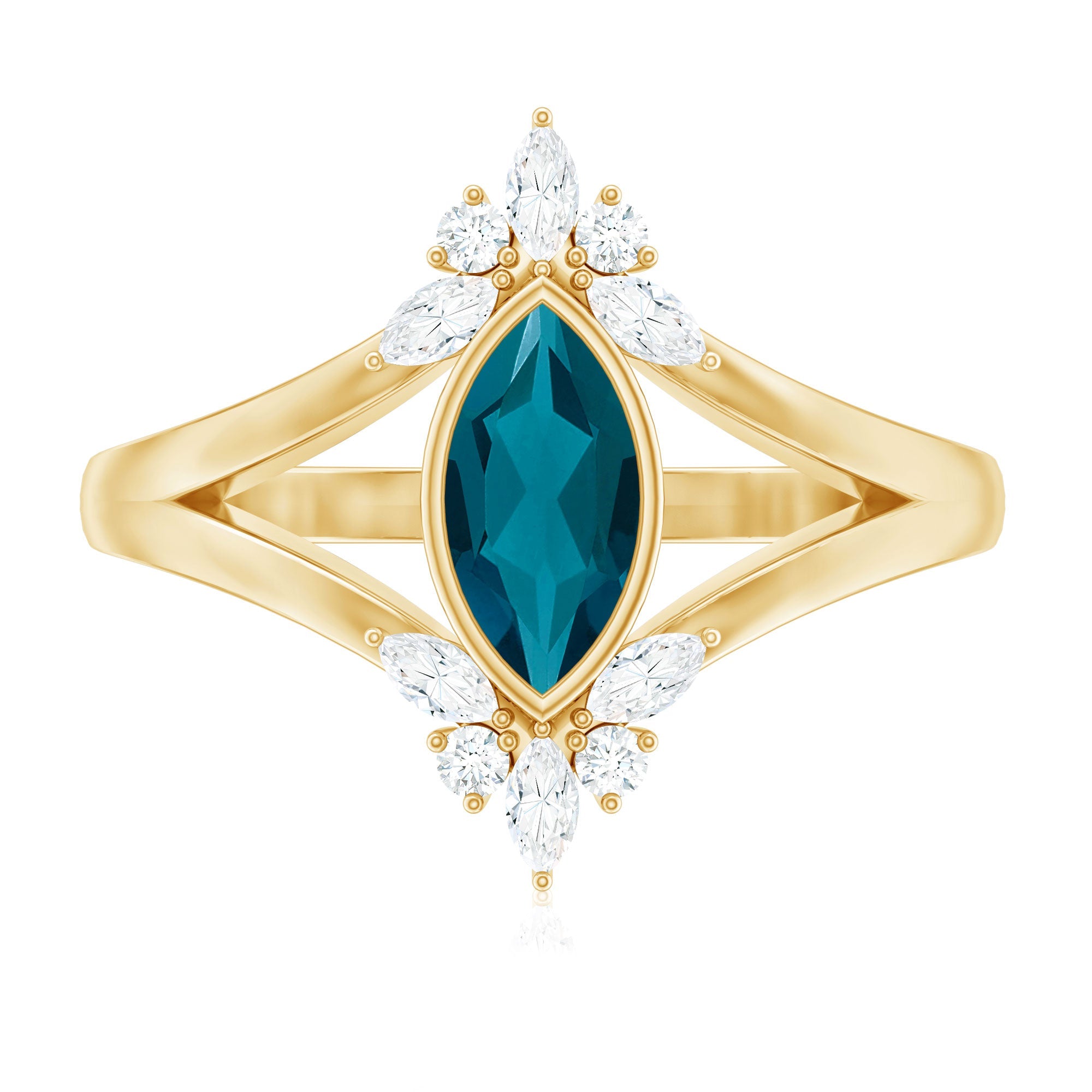 4X8mm Marquise Cut London Blue Topaz Cocktail Ring with Diamond
