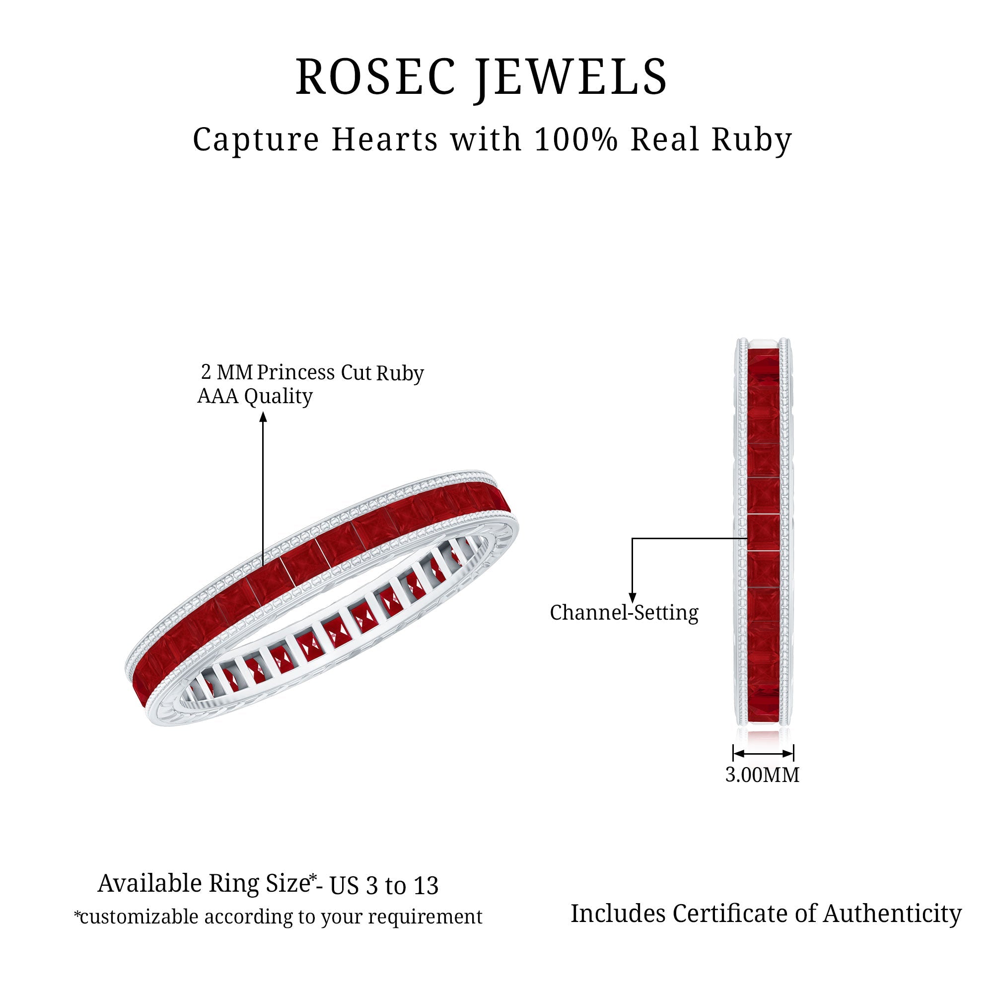 Princess Cut Ruby Full Eternity Ring in Channel Setting