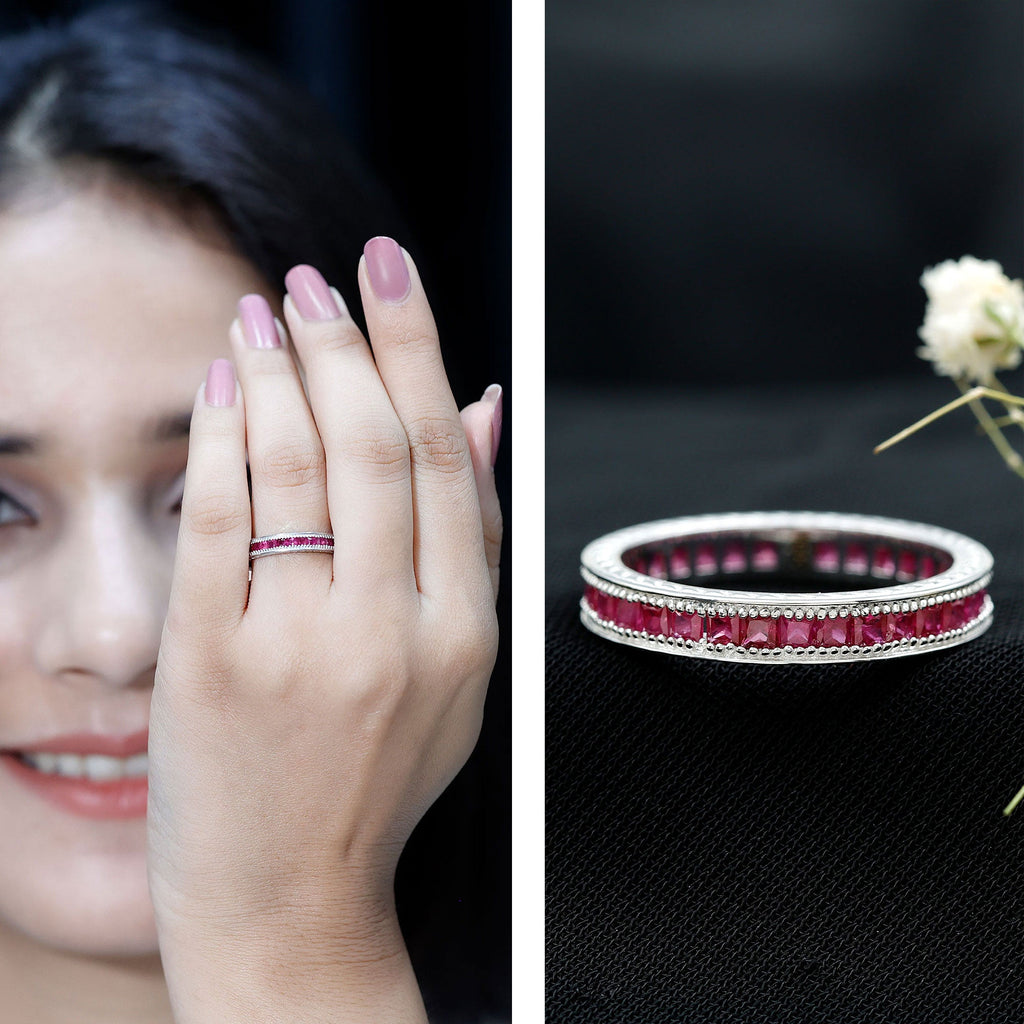 Princess Cut Ruby Full Eternity Ring in Channel Setting