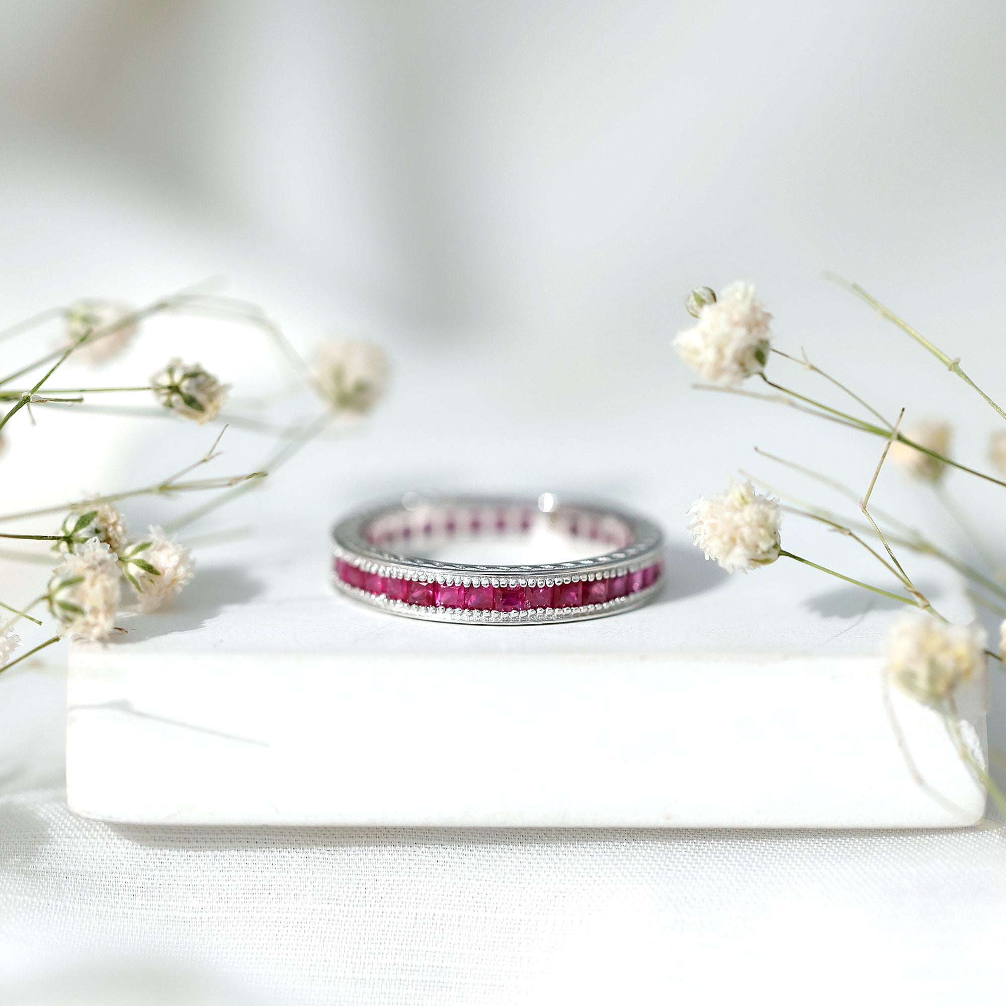 Princess Cut Ruby Full Eternity Ring in Channel Setting