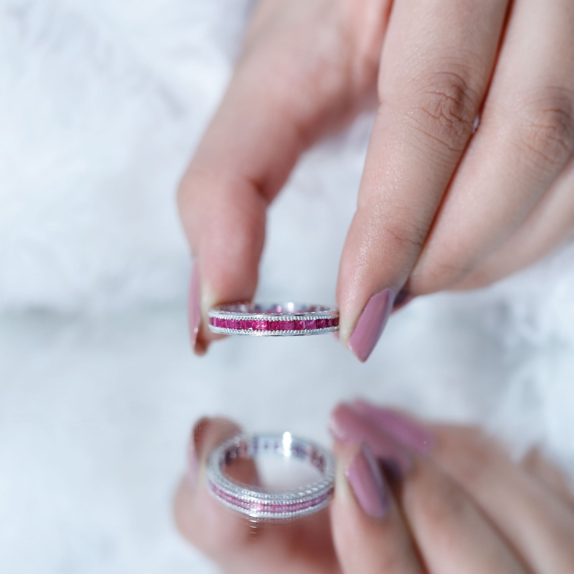 Princess Cut Ruby Full Eternity Ring in Channel Setting