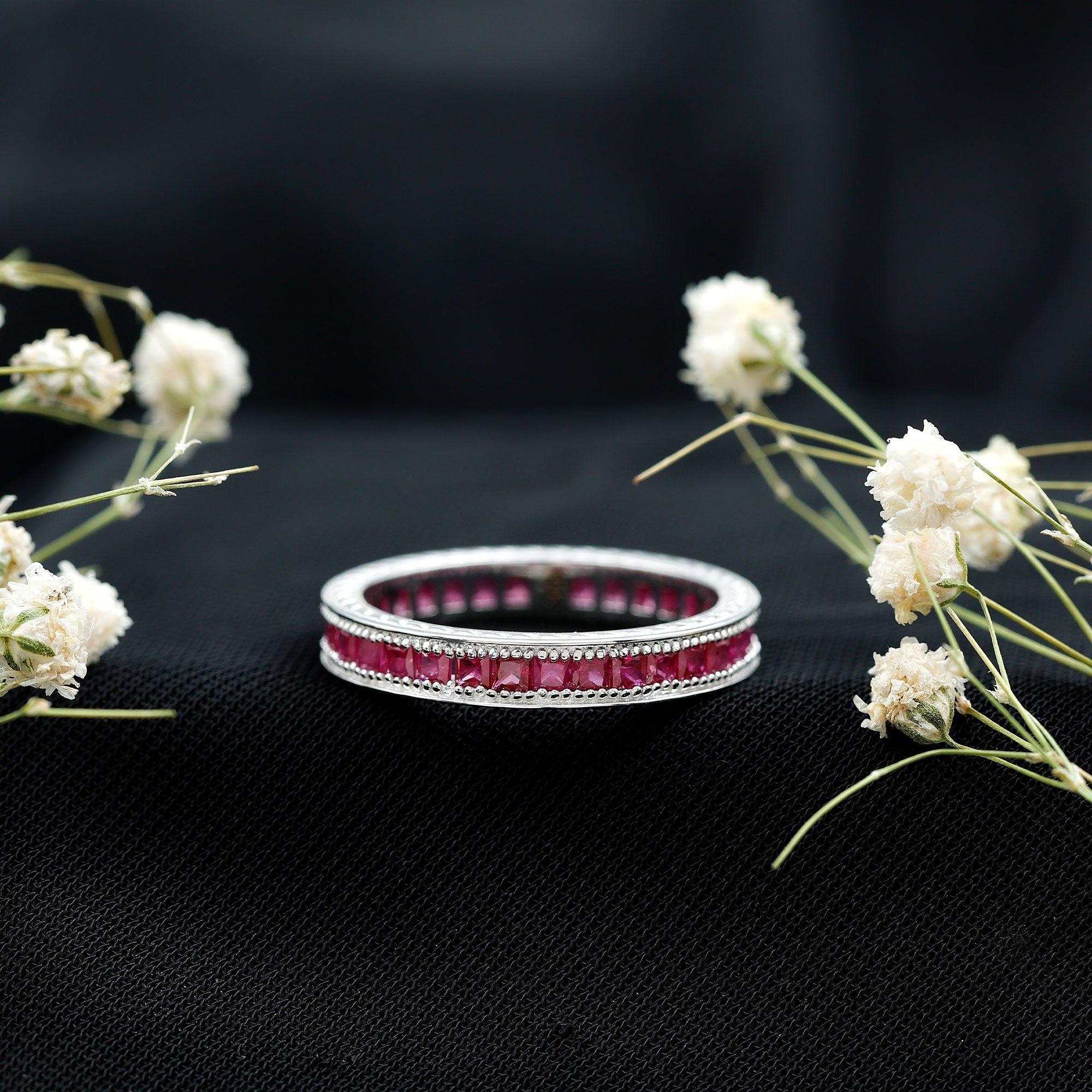 Princess Cut Ruby Full Eternity Ring in Channel Setting