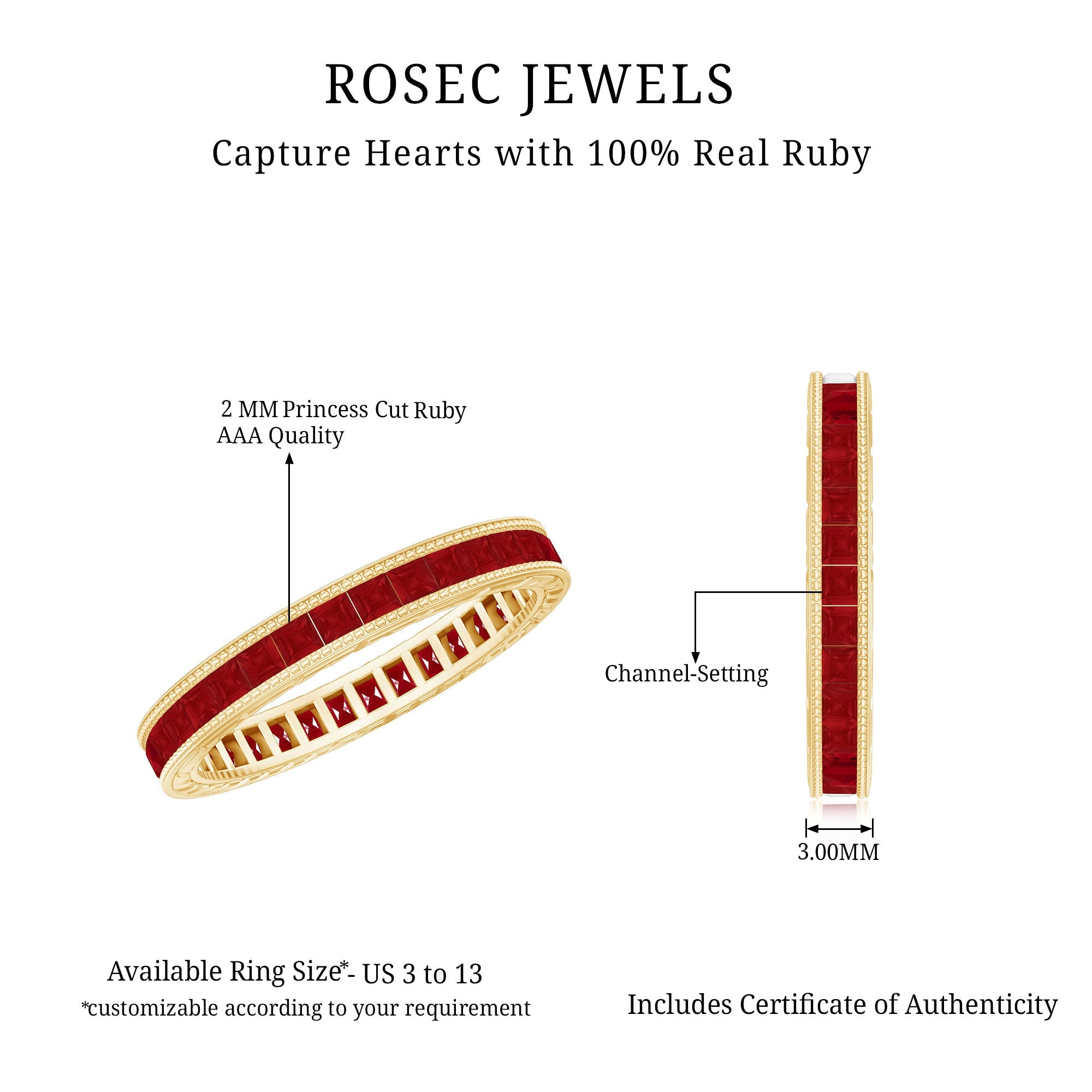 Princess Cut Ruby Full Eternity Ring in Channel Setting