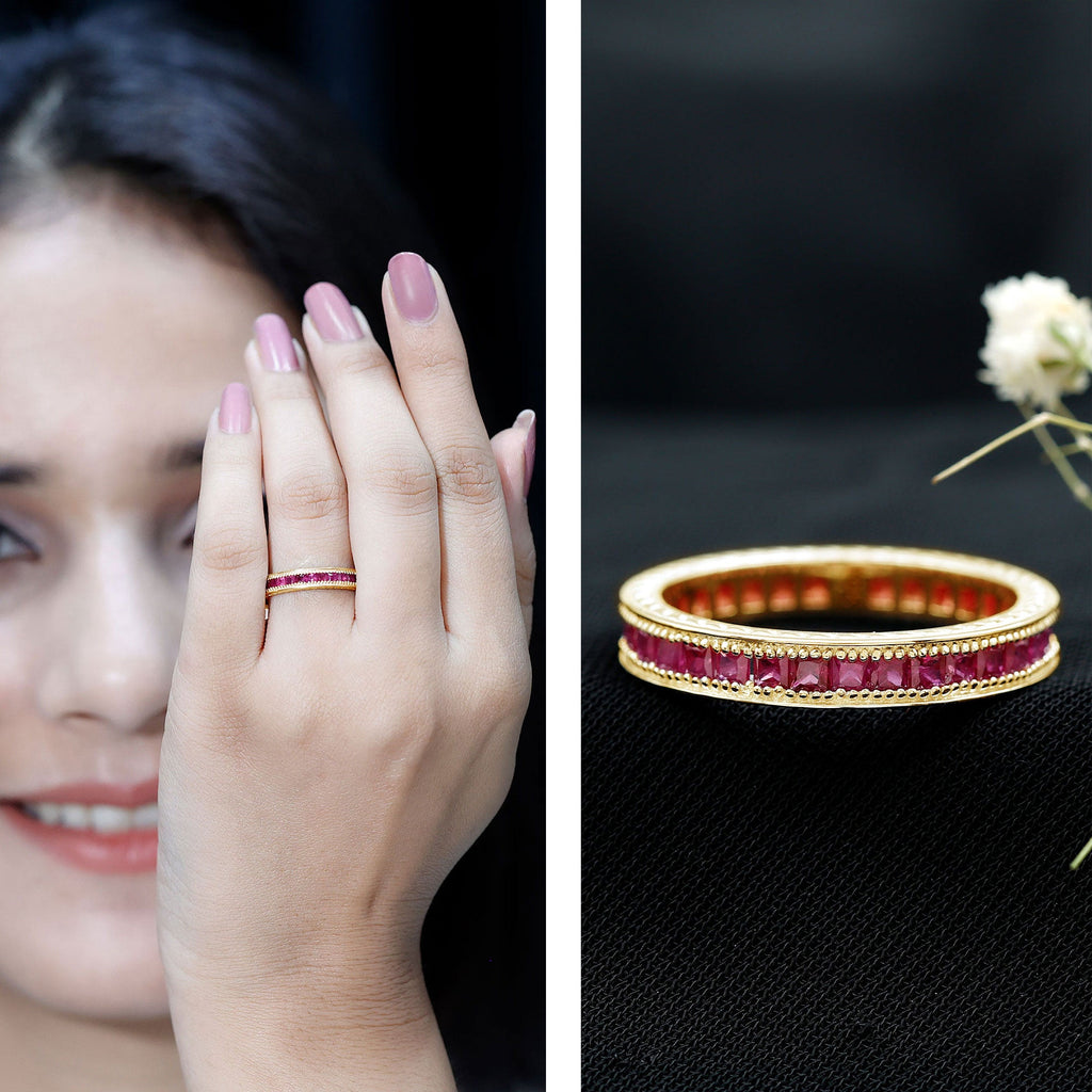 Princess Cut Ruby Full Eternity Ring in Channel Setting