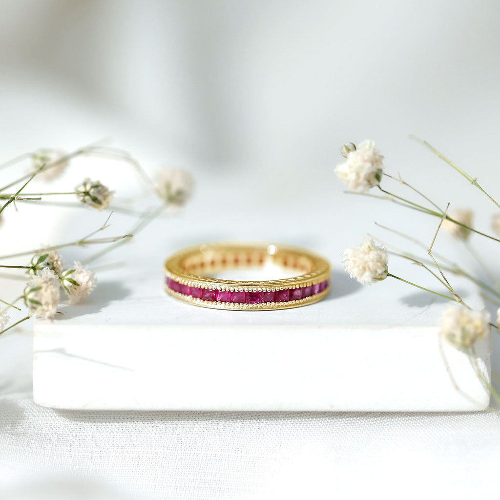 Princess Cut Ruby Full Eternity Ring in Channel Setting