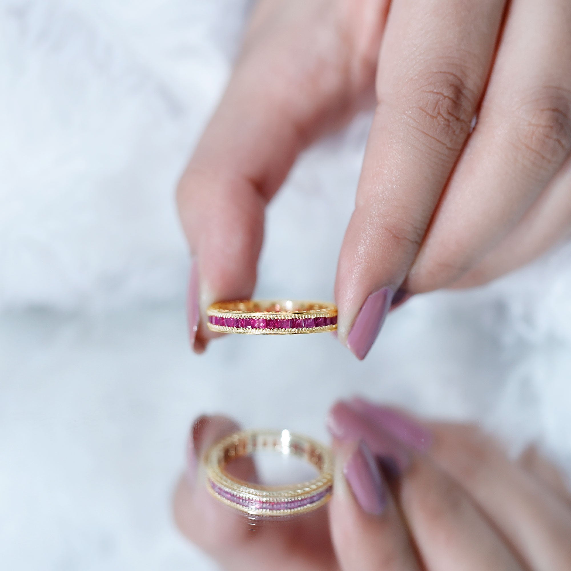 Princess Cut Ruby Full Eternity Ring in Channel Setting