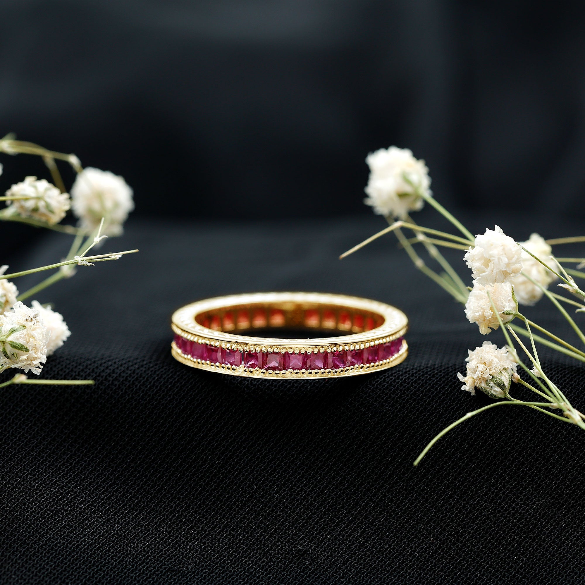 Princess Cut Ruby Full Eternity Ring in Channel Setting
